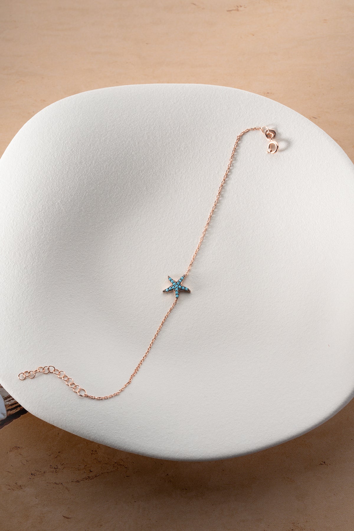 Turquoise Starfish Charm Bracelet in Rose Gold