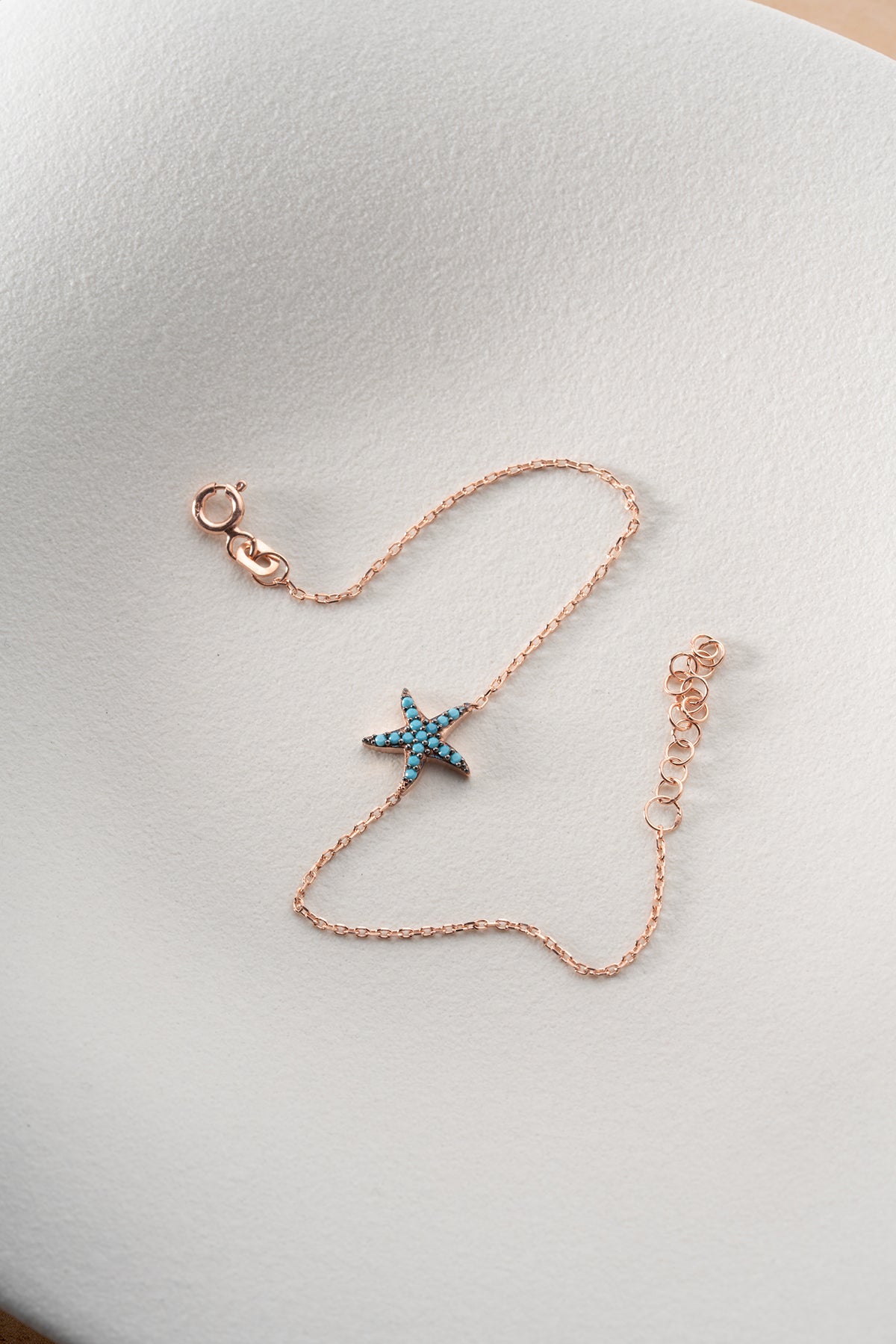 Turquoise Starfish Charm Bracelet in Rose Gold