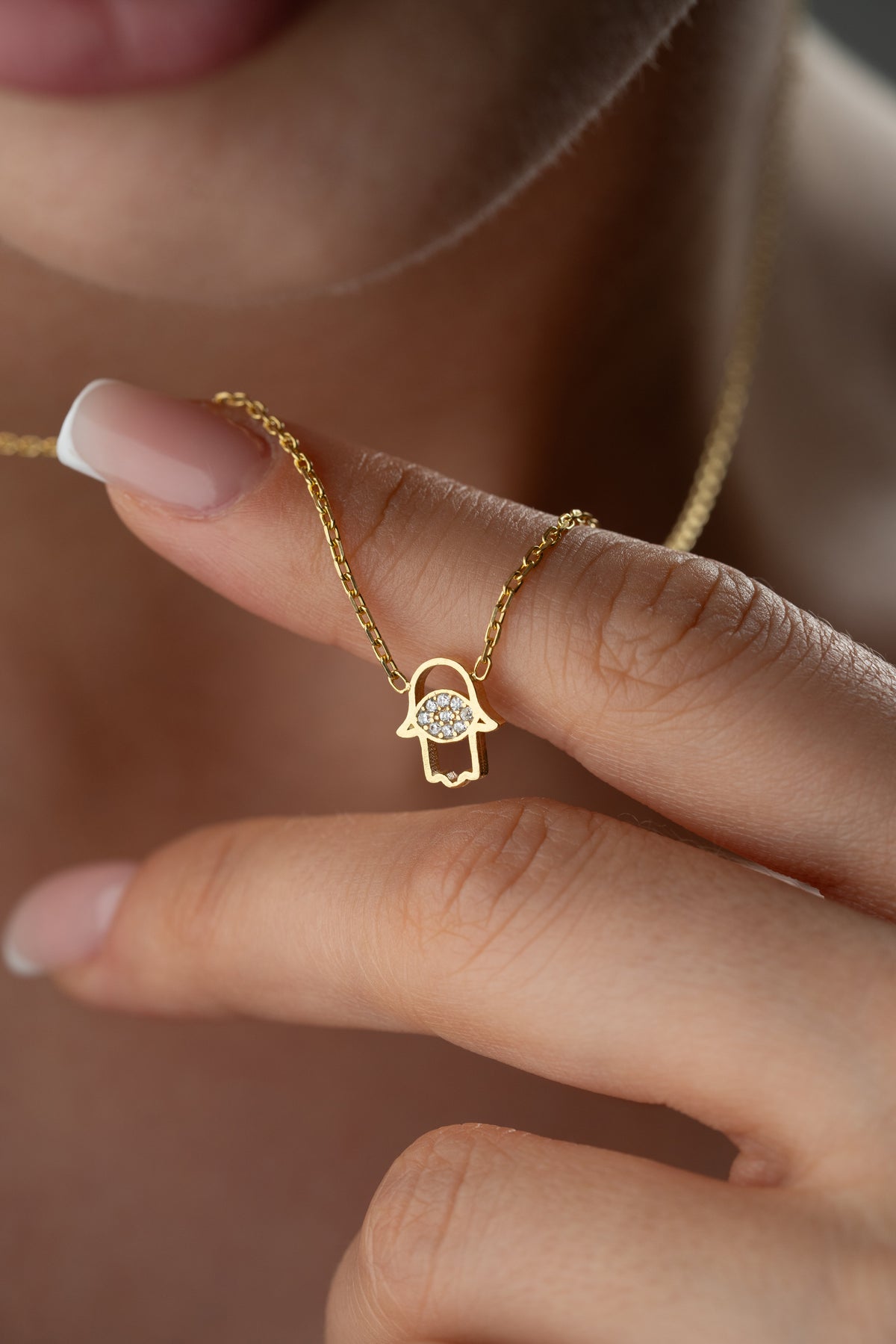 Hamsa Hand Pave Pendant Necklace