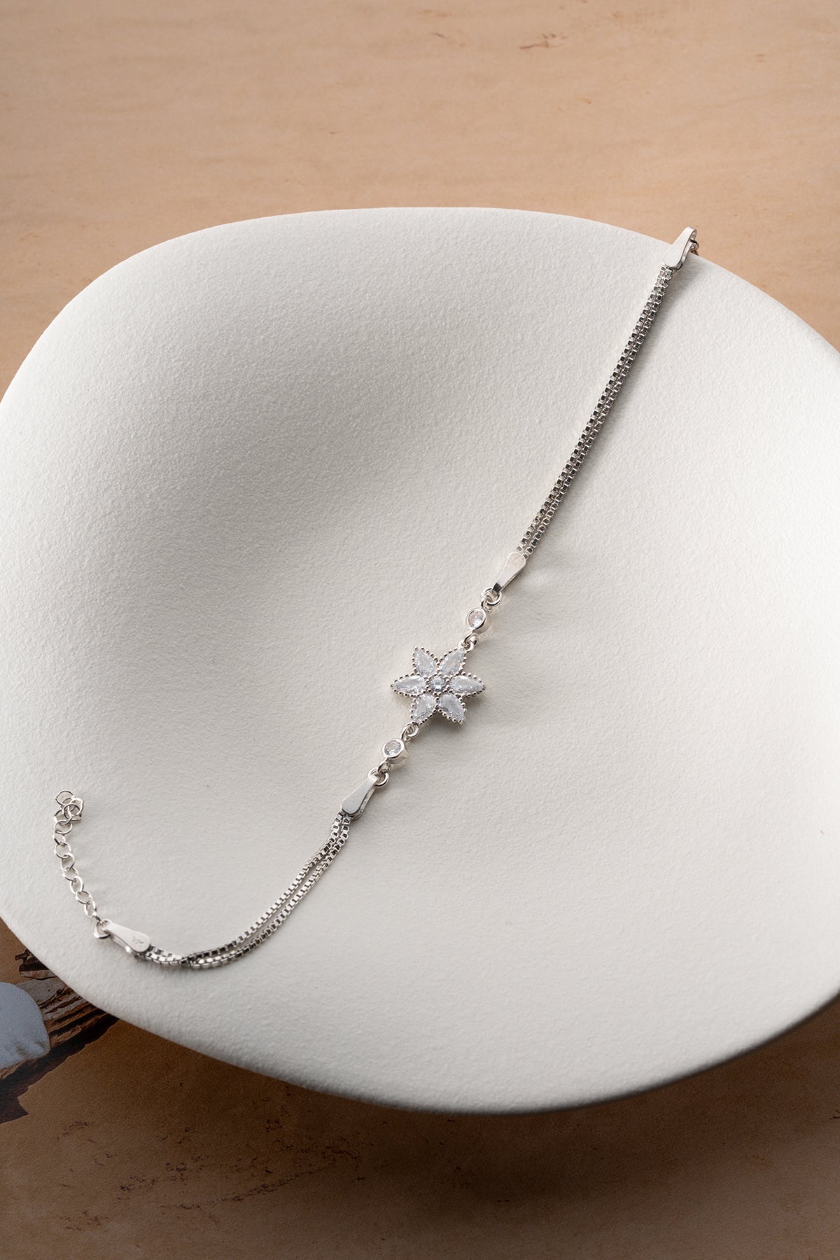 Crystal Flower Charm Bracelet in Silver