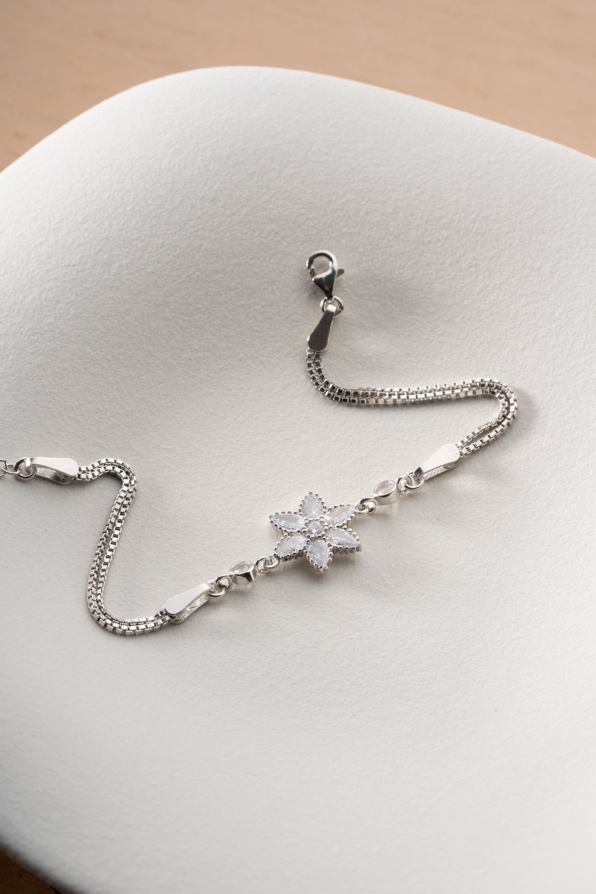 Crystal Flower Charm Bracelet in Silver