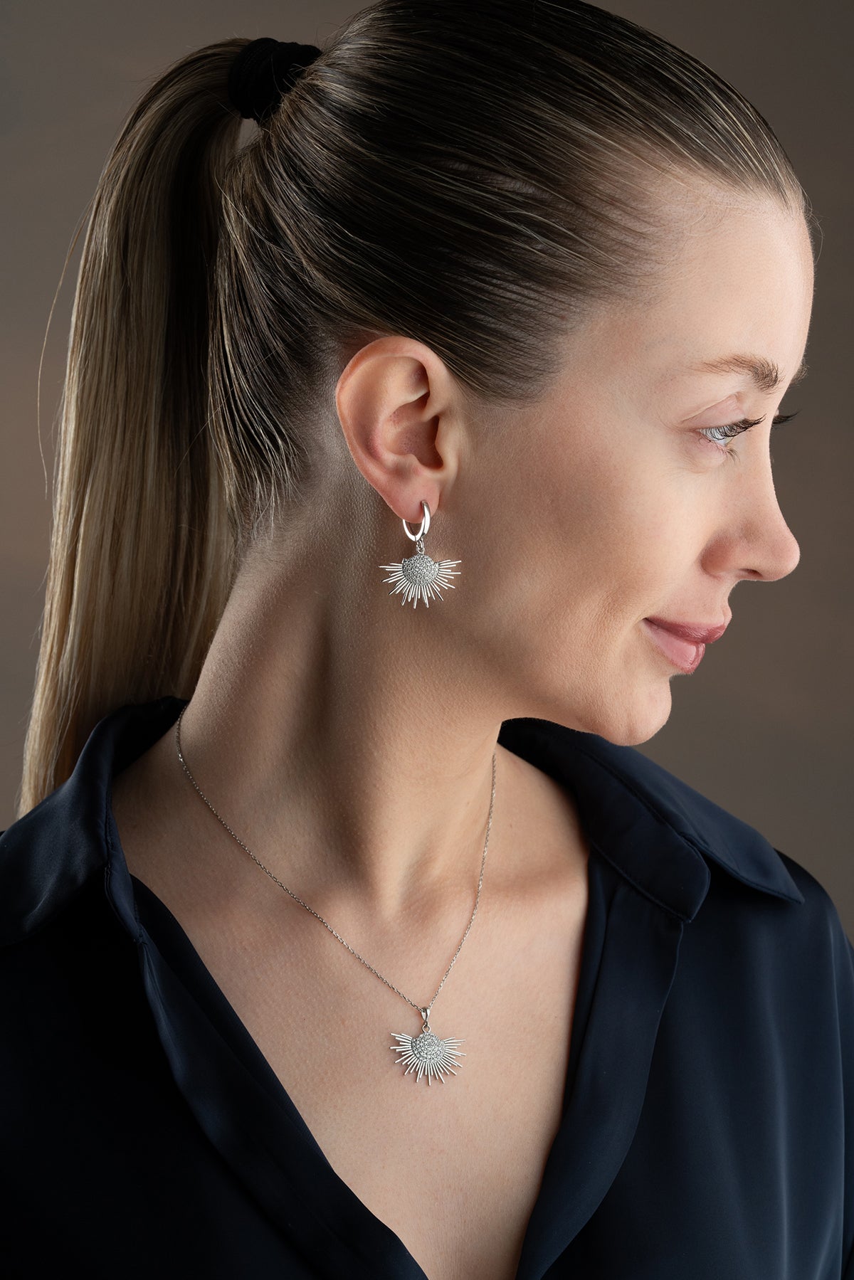 Sunburst Pave Necklace and Earring Set