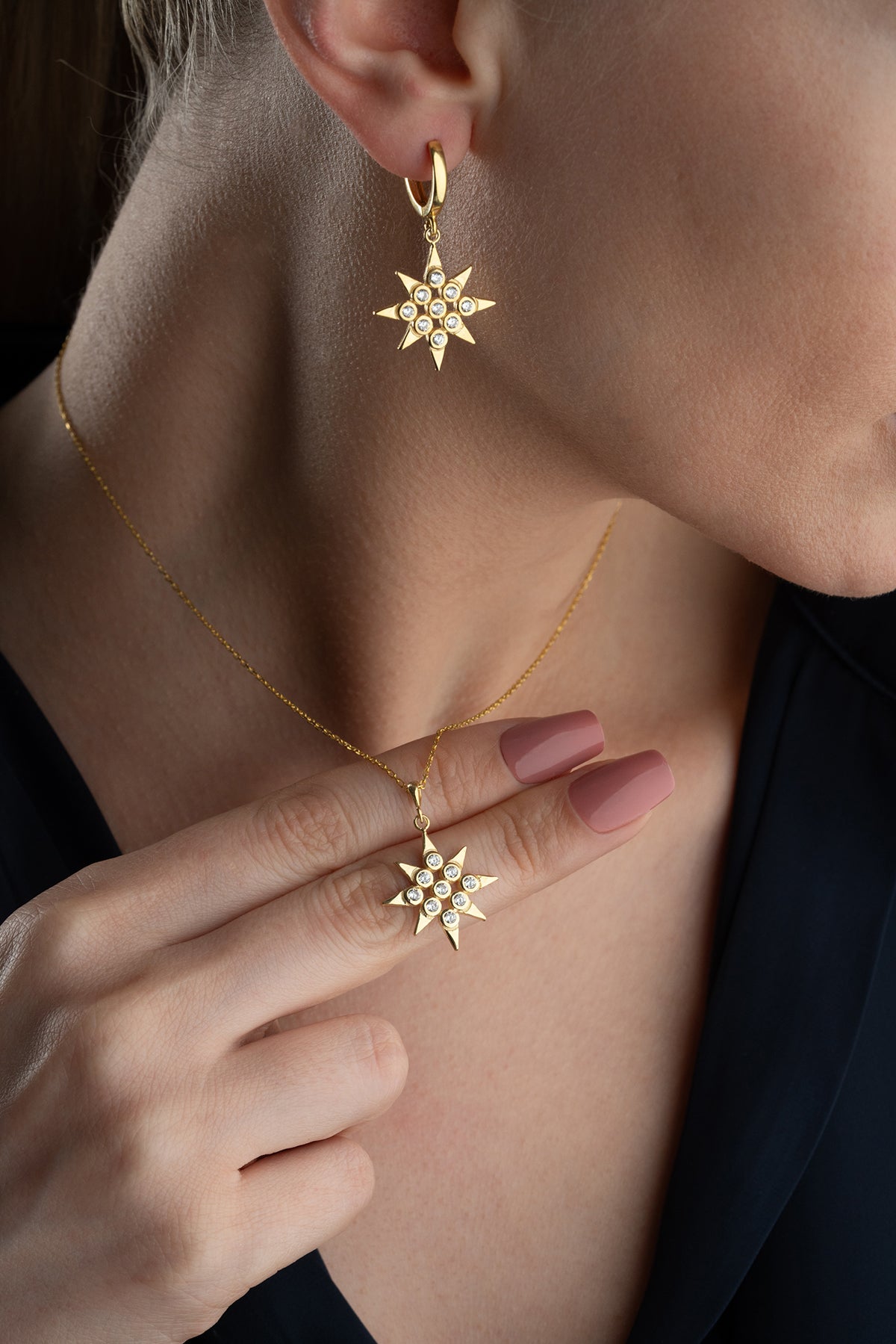 Pave Crystal North Star Jewelry Set