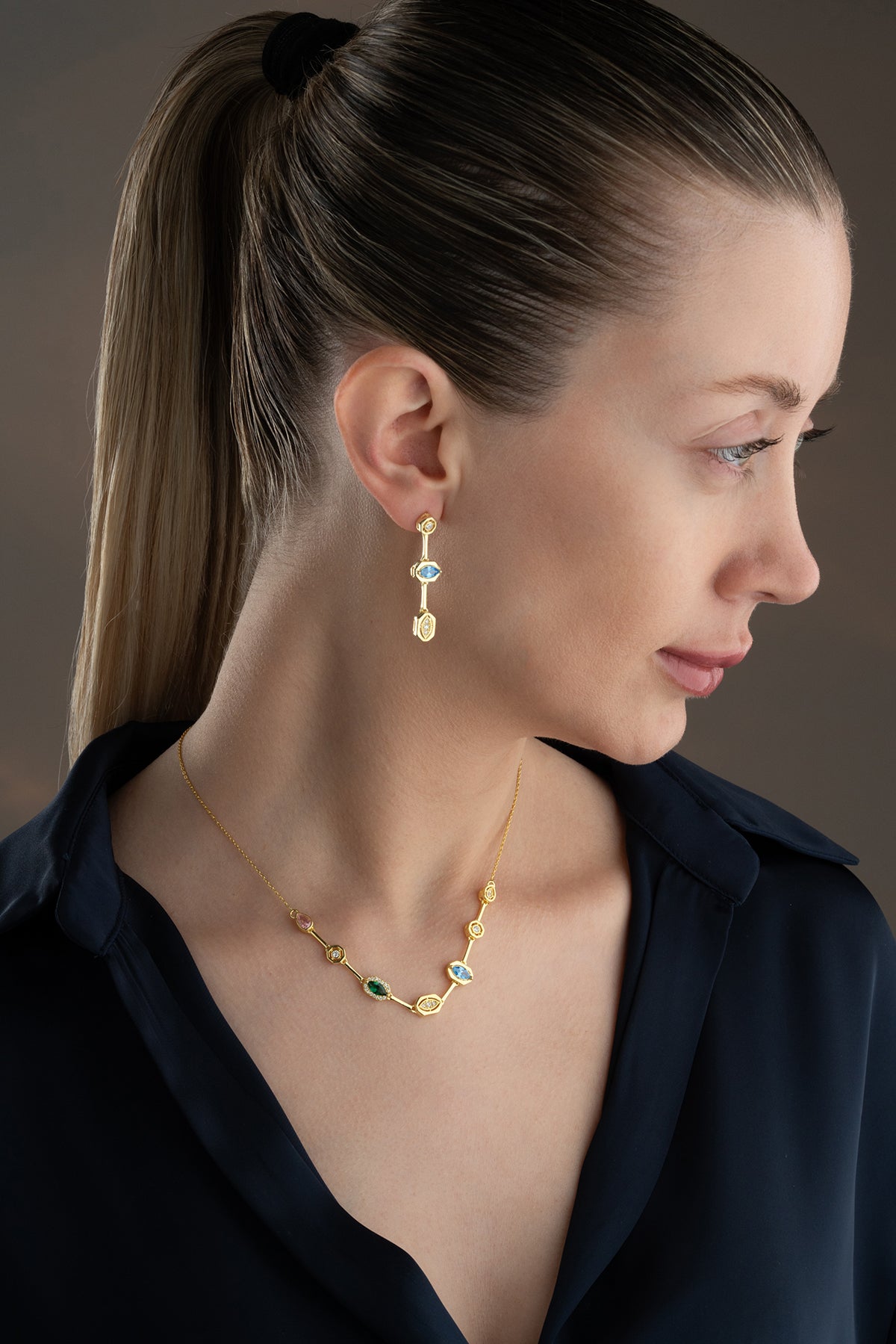 Multicolor Gemstone Drop Necklace and Earring Set