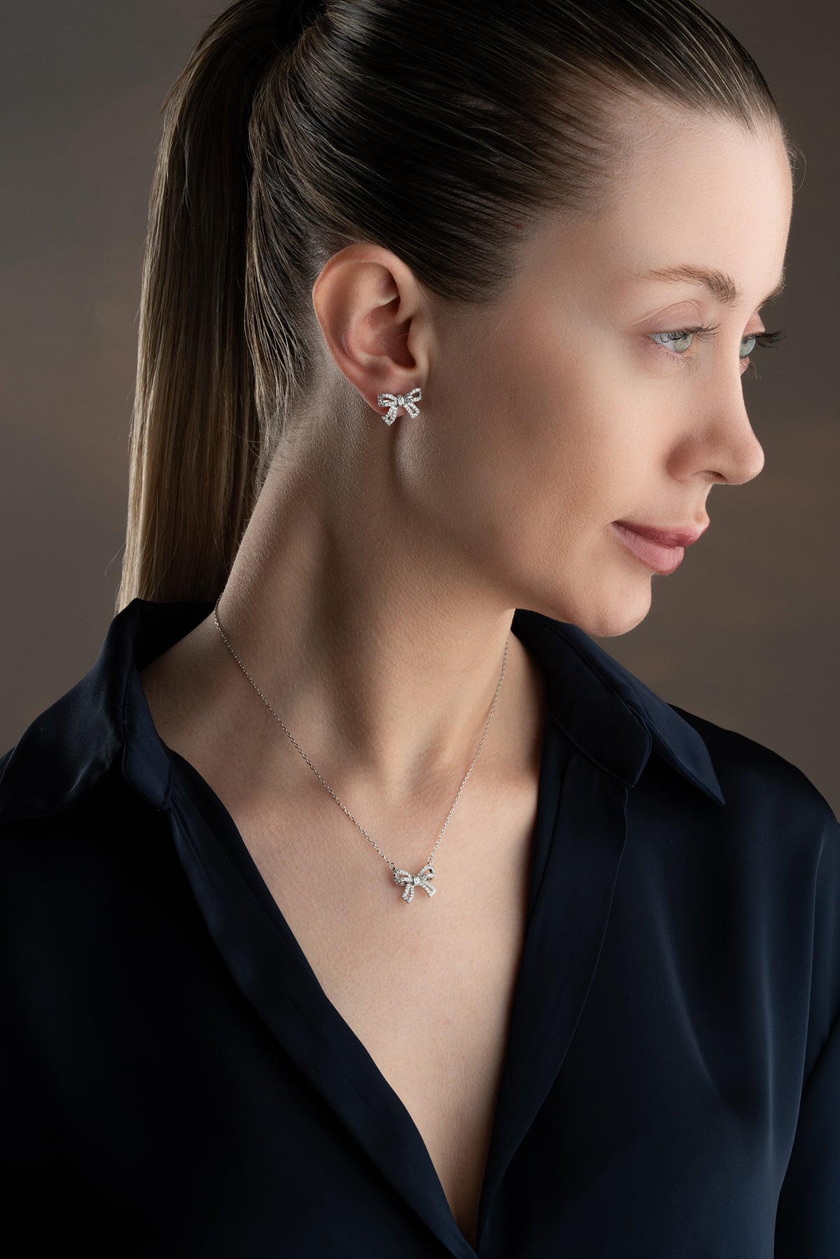 Pave Crystal Bow Necklace and Earring Set