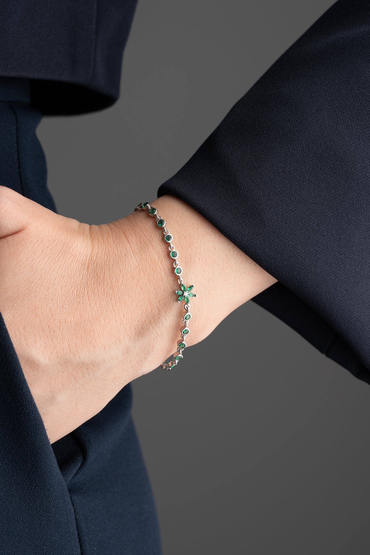 Emerald Green Flower Tennis Bracelet