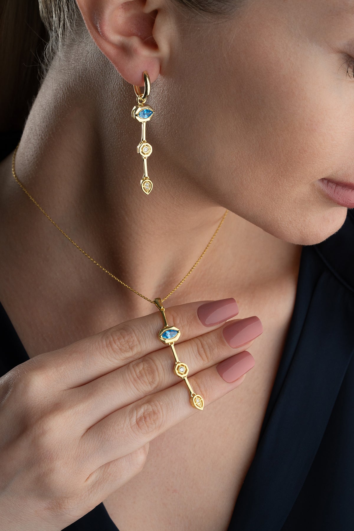 Blue Topaz Drop Necklace and Earring Set
