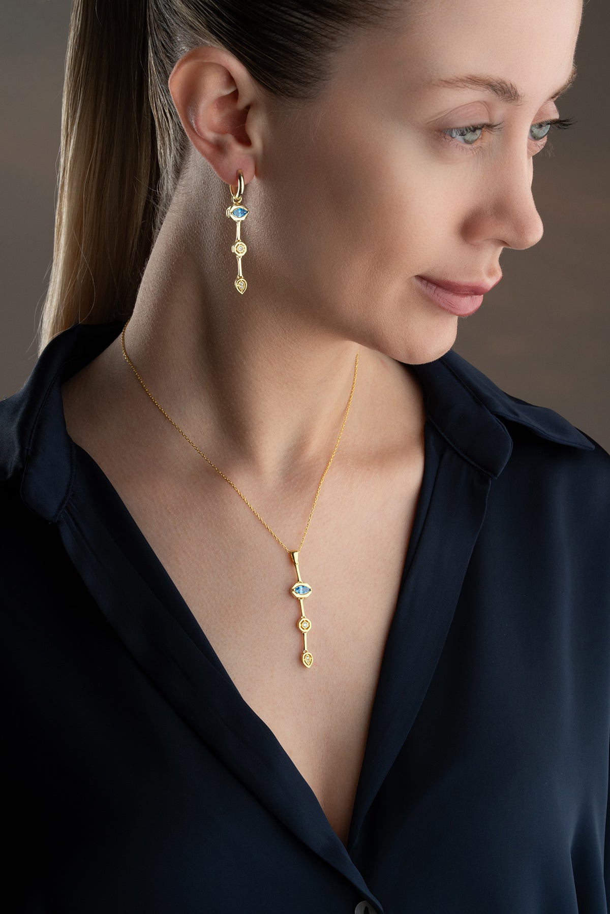 Blue Topaz Drop Necklace and Earring Set