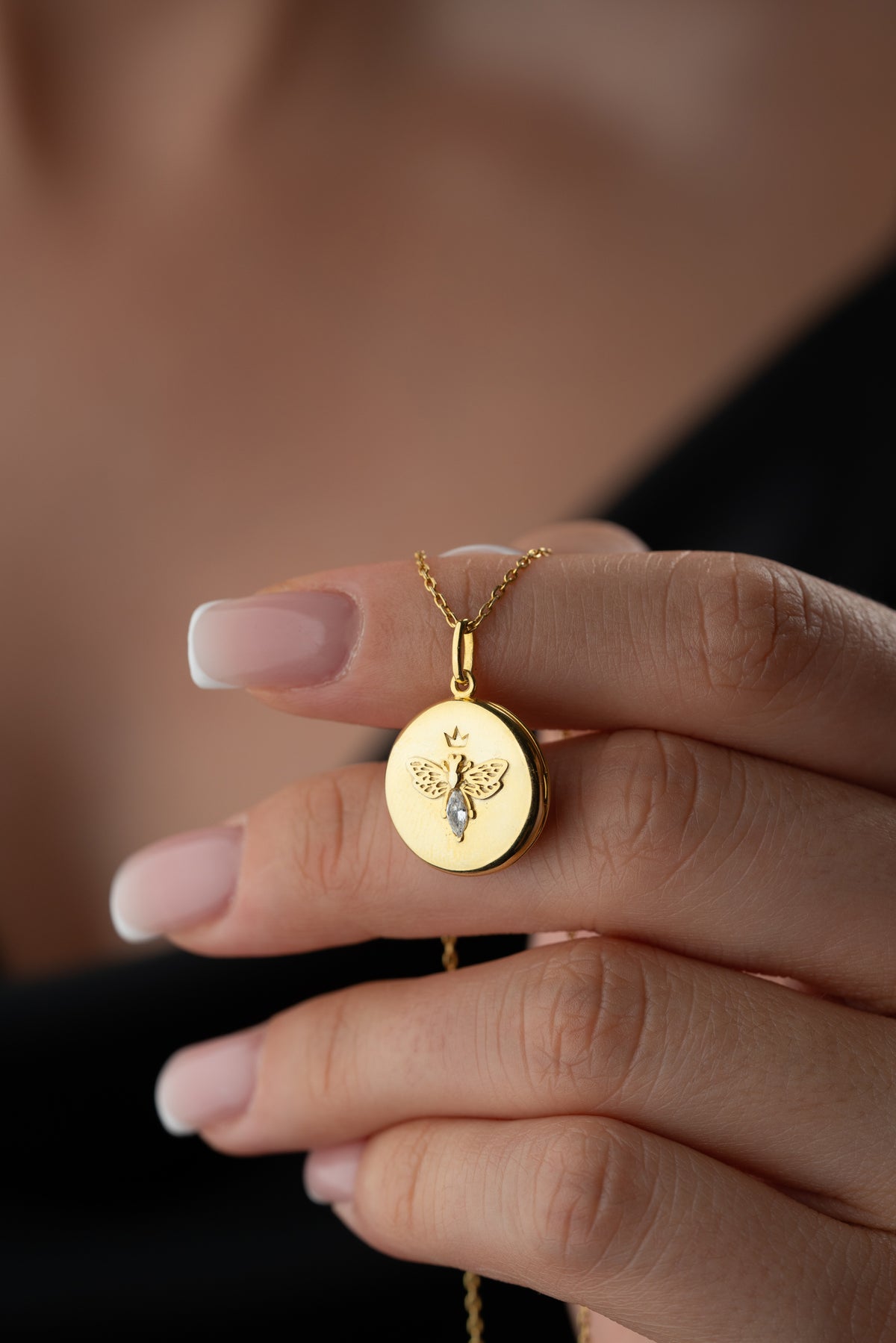 Crowned Bee Locket Pendant Necklace