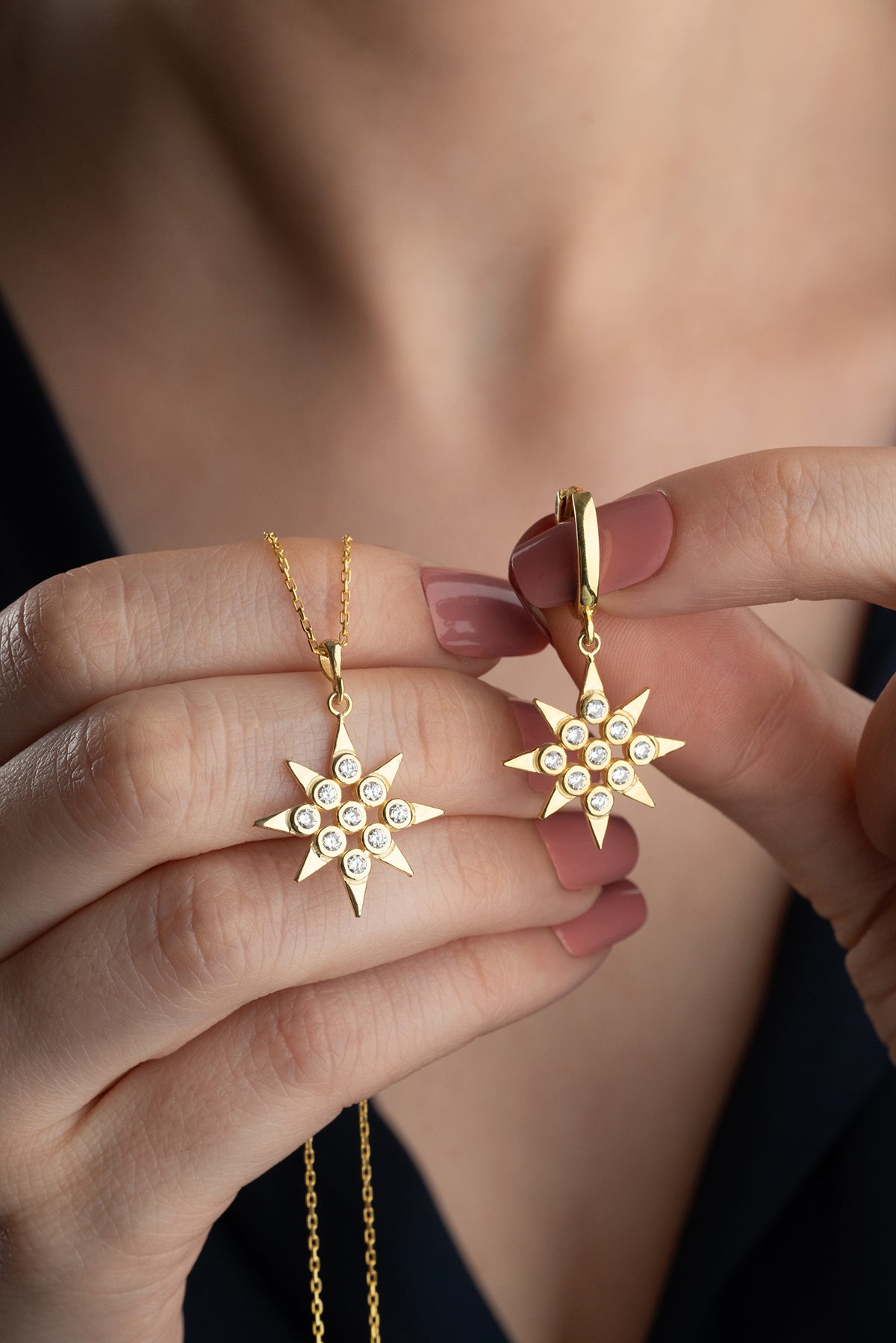 Pave Crystal North Star Jewelry Set