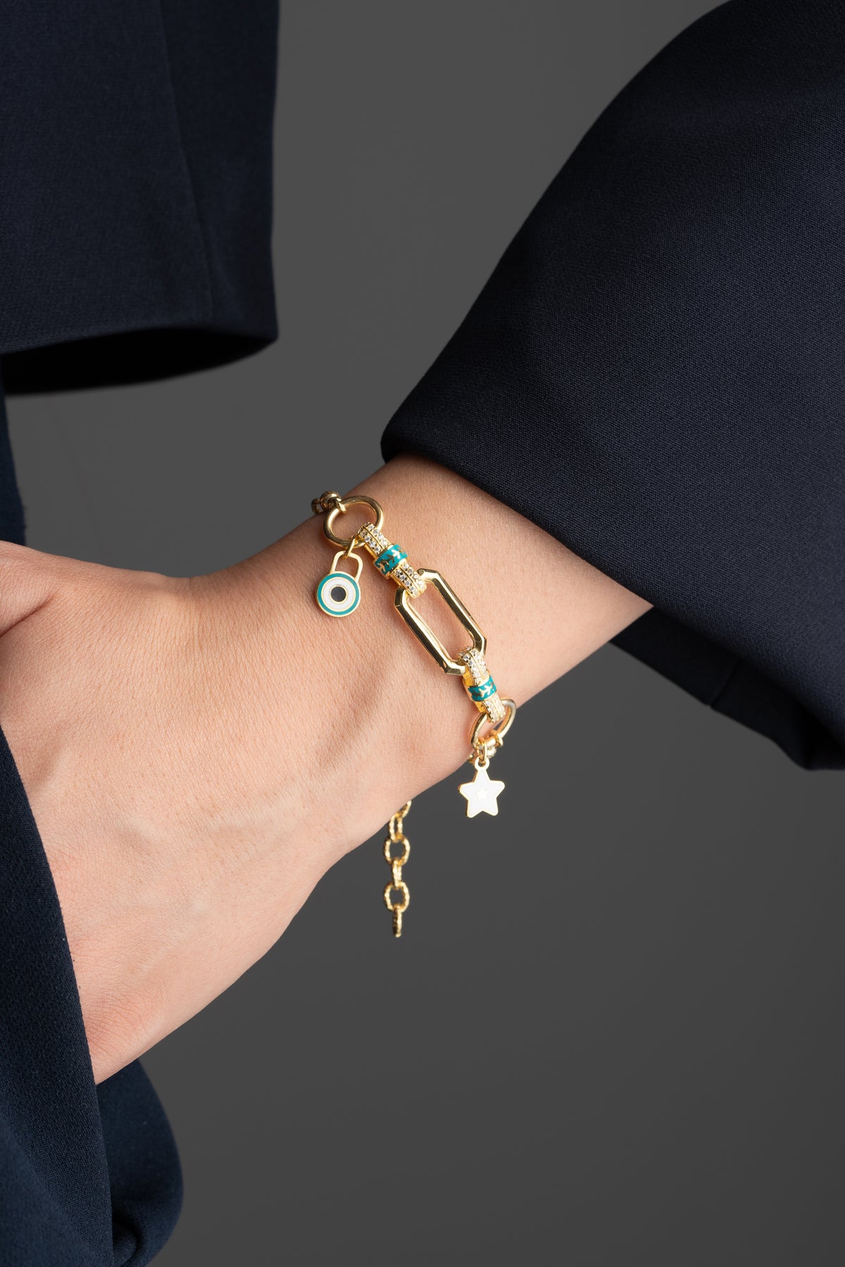 Evil Eye Star Charm Bracelet in Gold