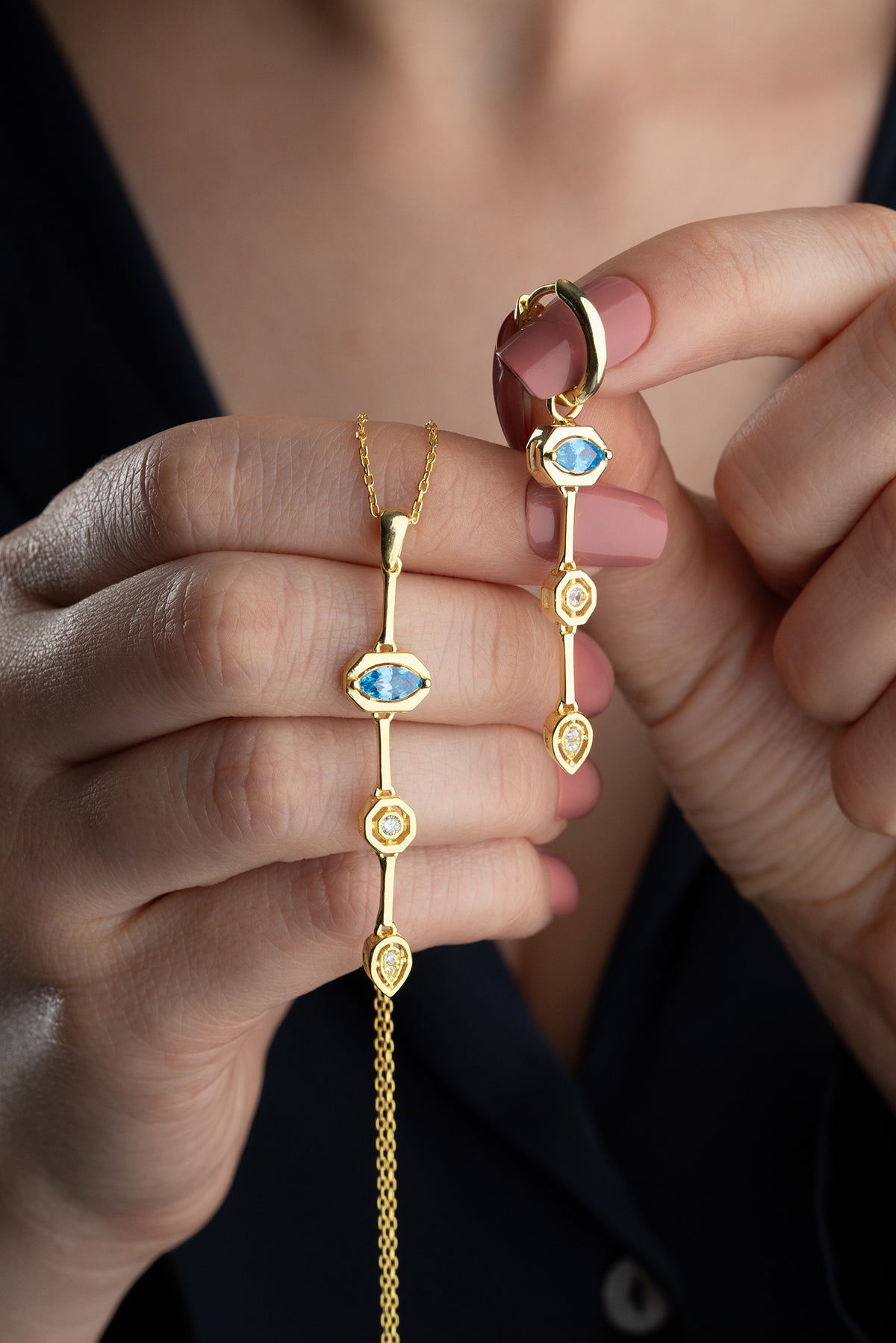 Blue Topaz Drop Necklace and Earring Set