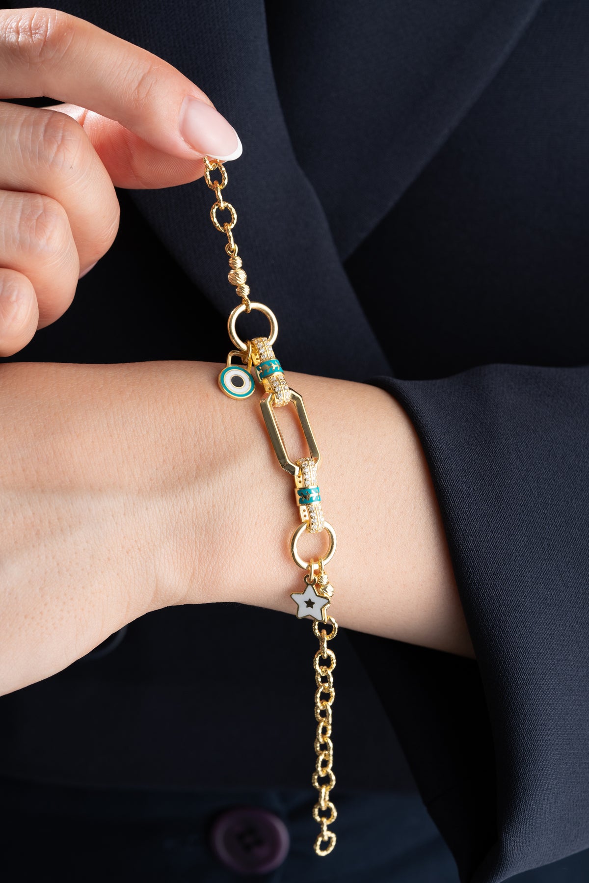 Evil Eye Star Charm Bracelet in Gold