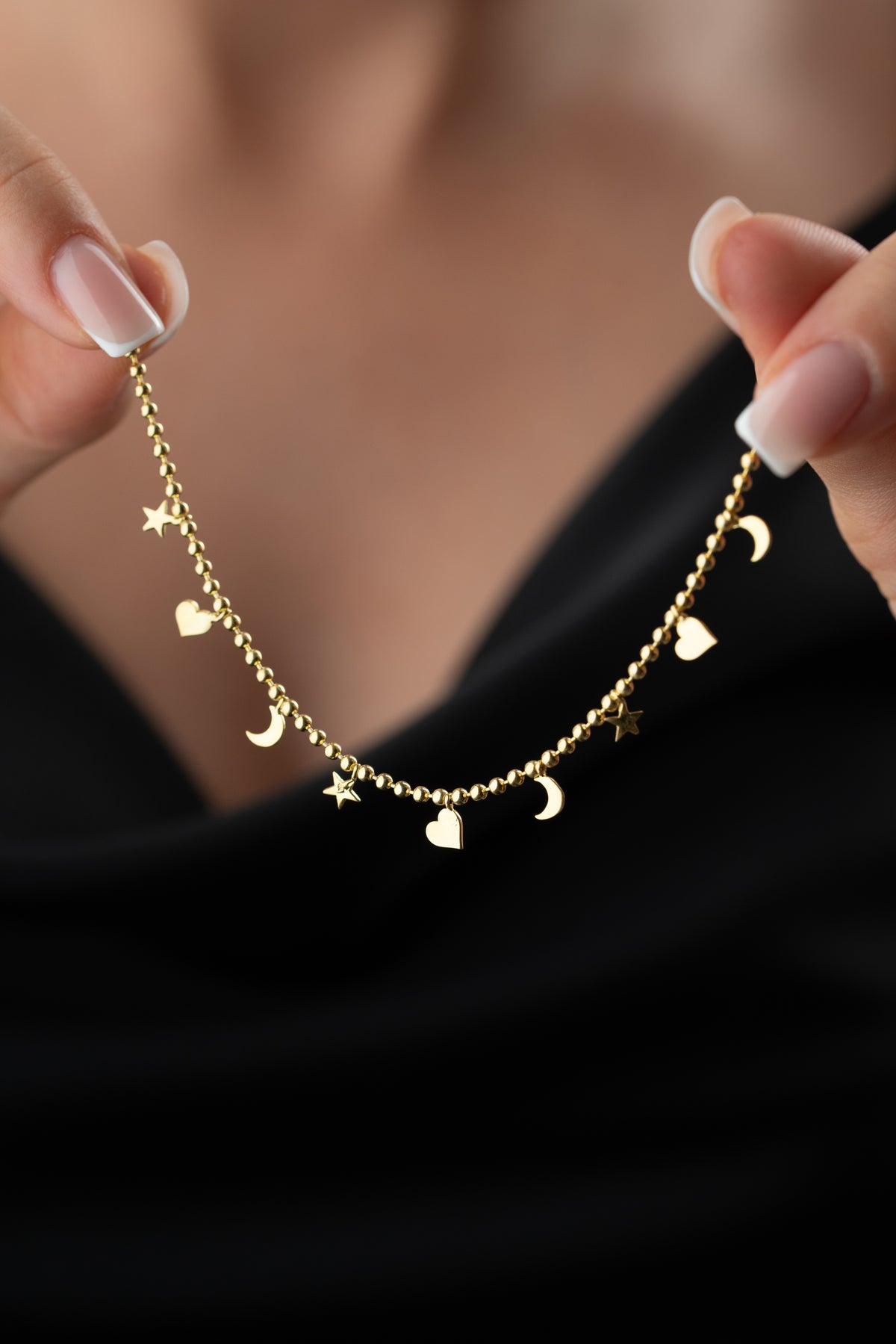 Moon Star Heart Charm Necklace