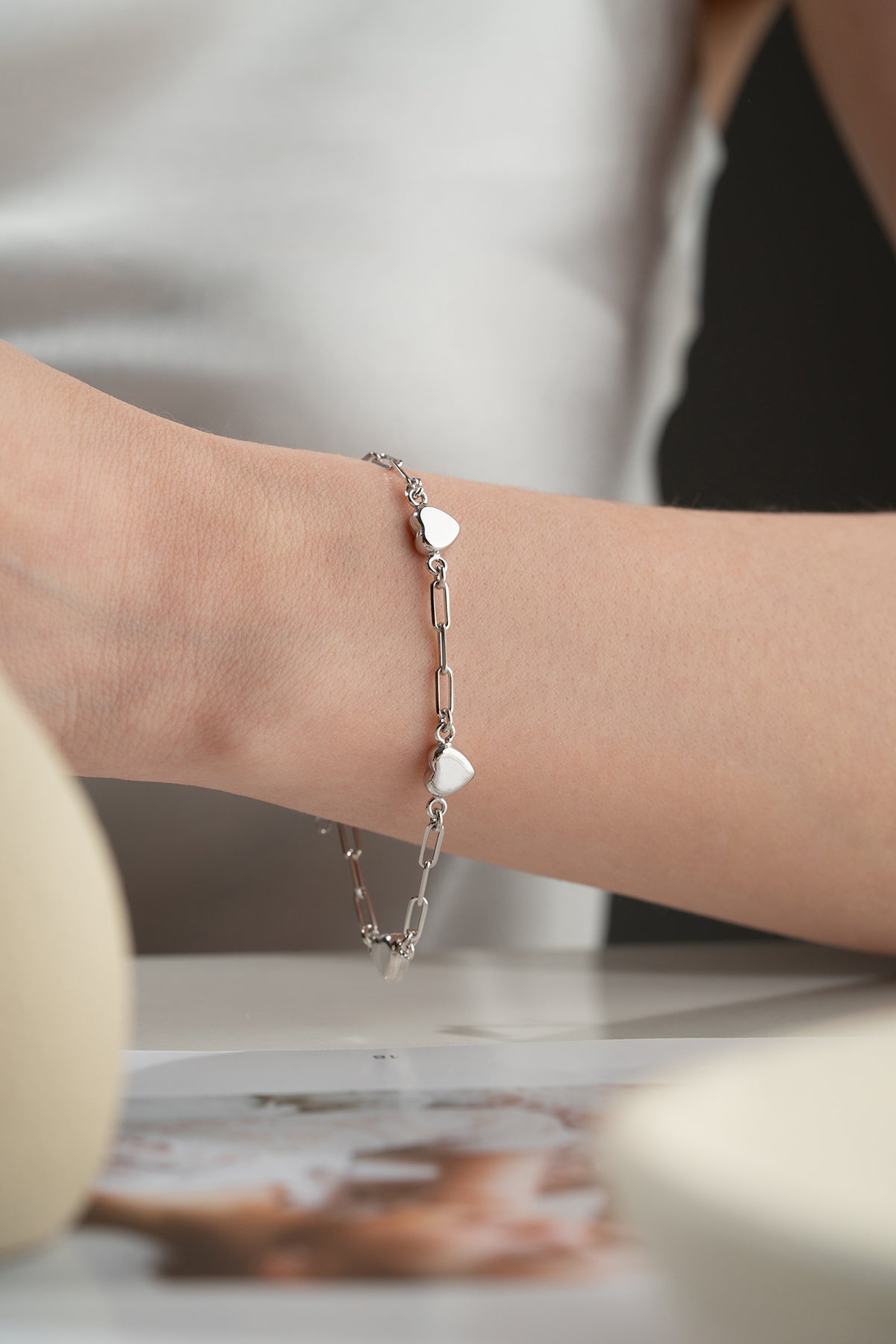 Heart Charm Paperclip Chain Bracelet