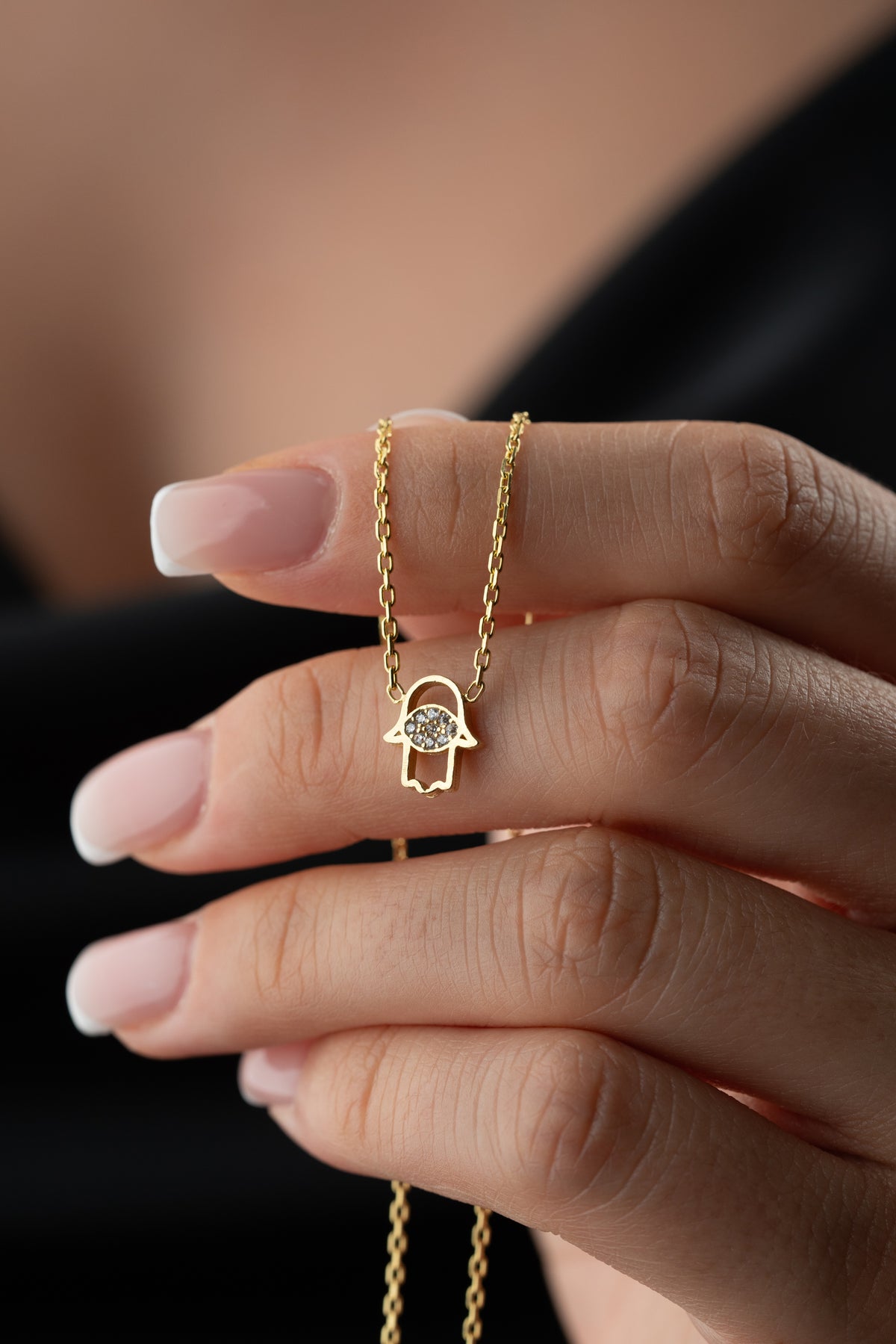 Hamsa Hand Pave Pendant Necklace