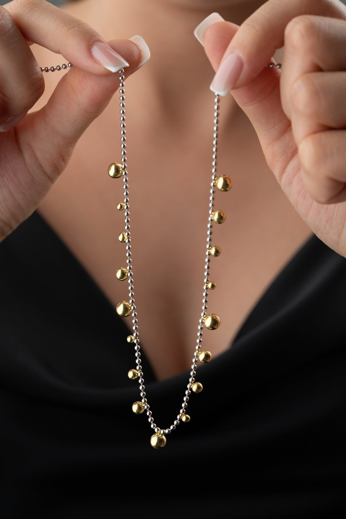 Two-Tone Gold Bead Drop Necklace