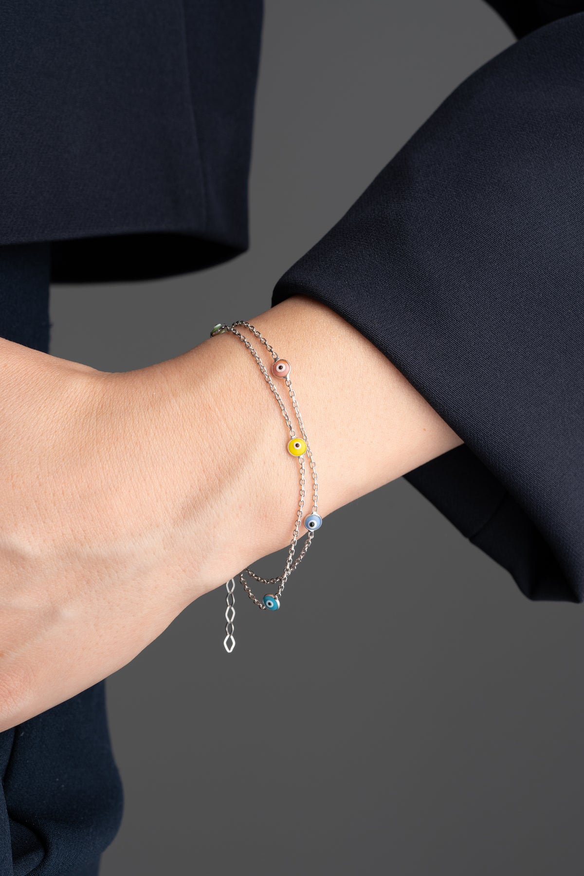 Colorful Evil Eye Layered Chain Bracelet
