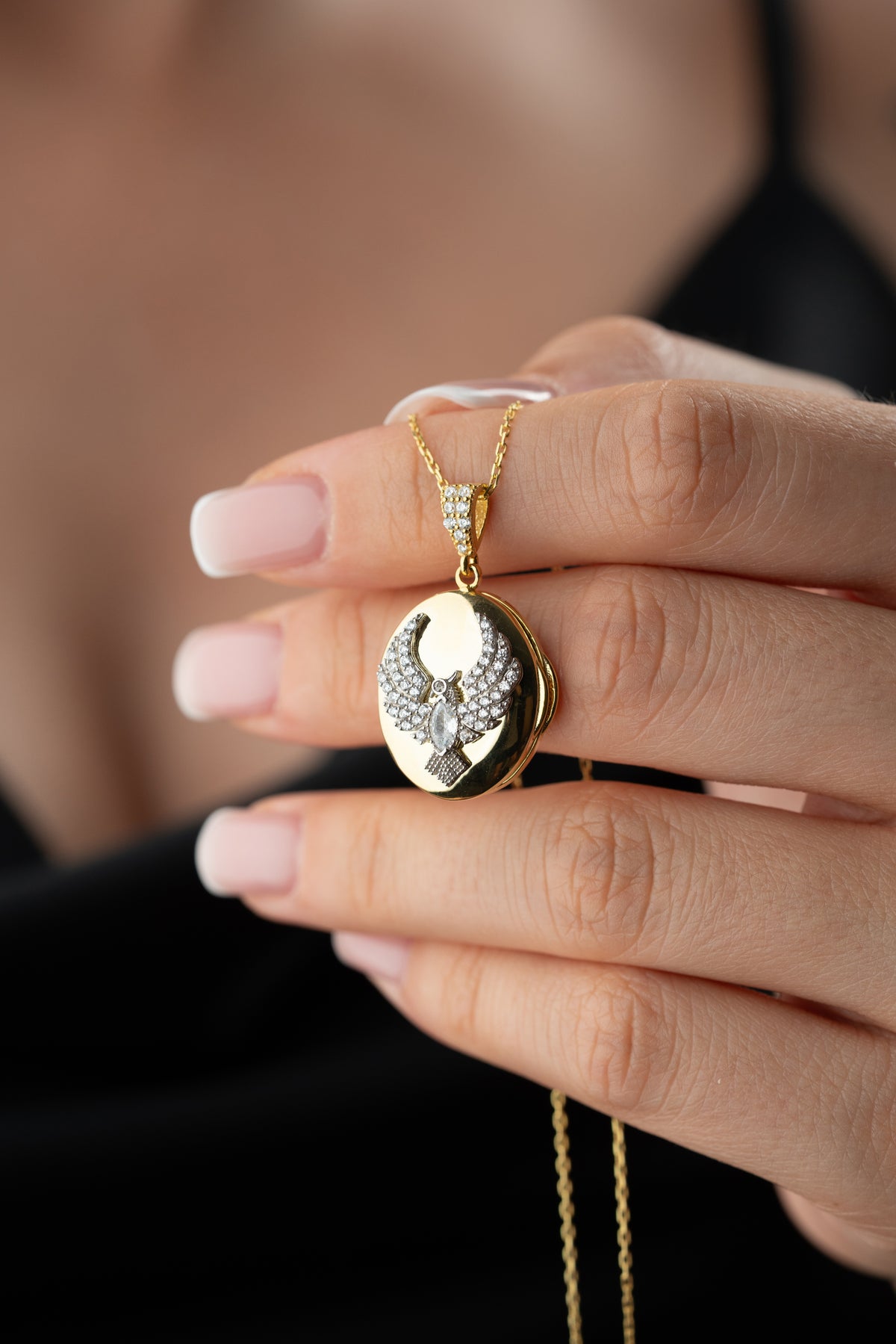 Phoenix Wings Oval Locket Necklace