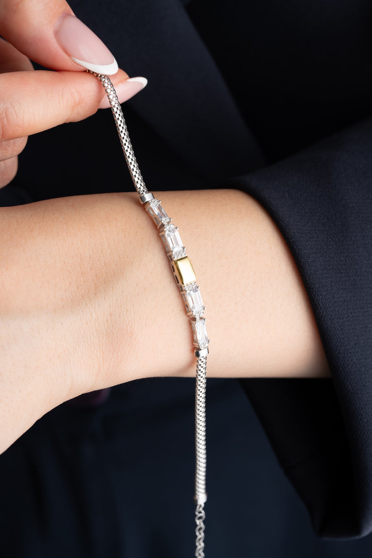 Baguette Crystal Two Tone Chain Bracelet