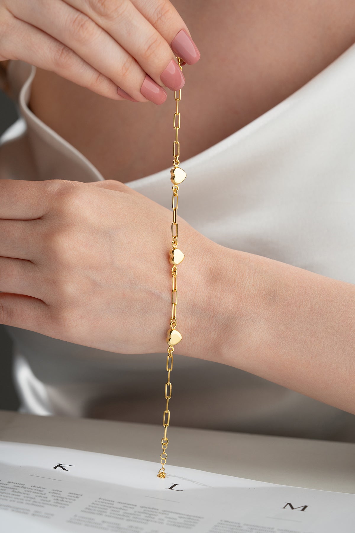 Heart Charm Paperclip Chain Bracelet