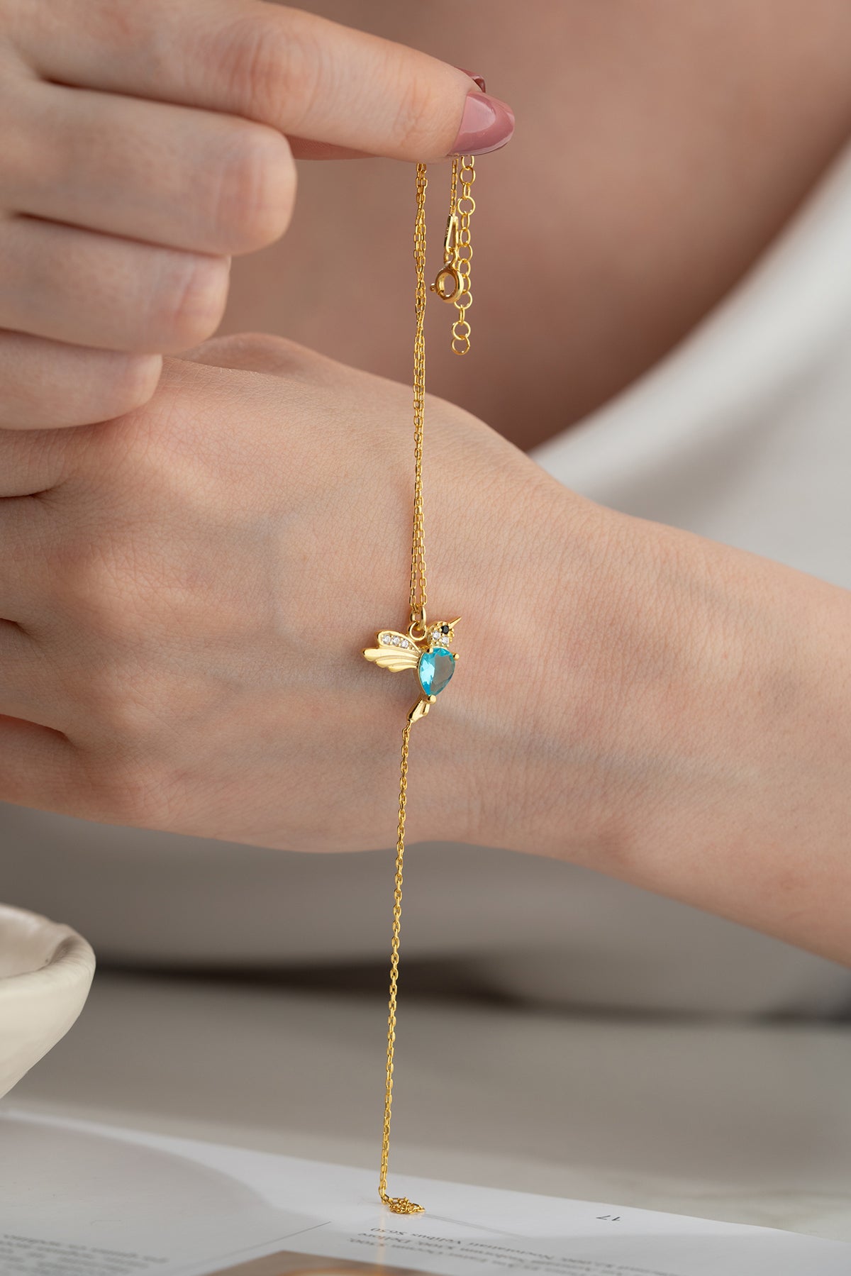 Bee Charm Crystal Hand Chain Bracelet in Gold