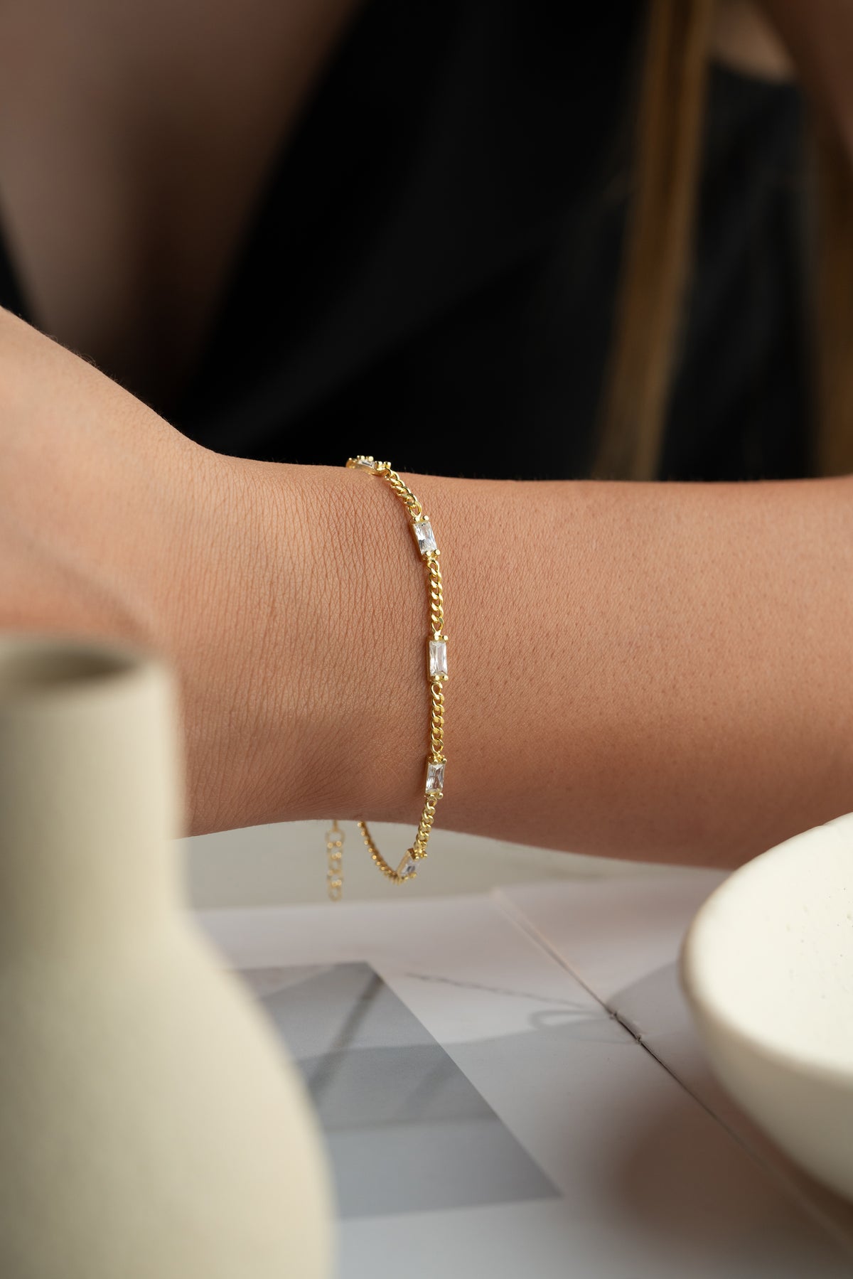 Baguette Stone Curb Chain Bracelet