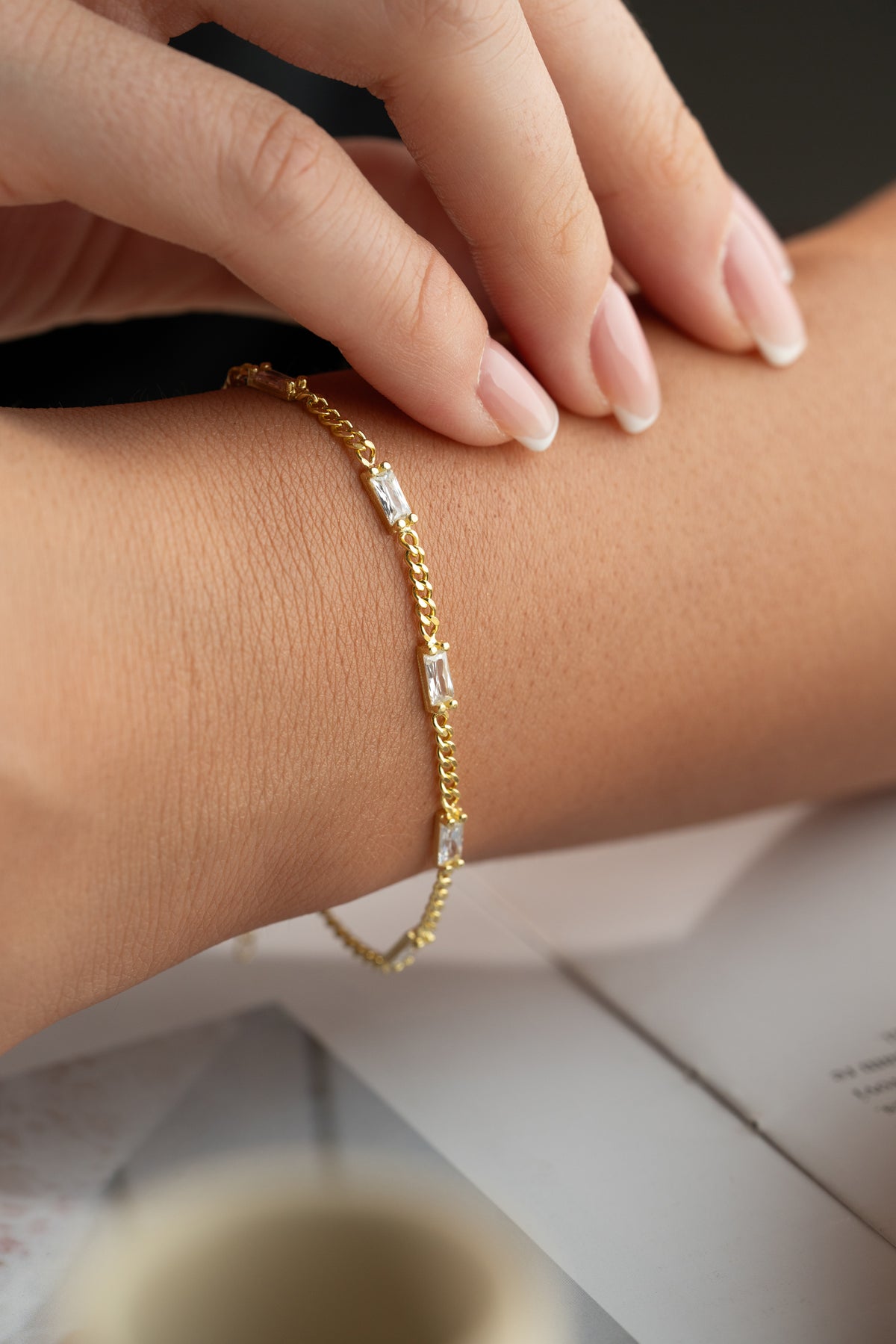 Baguette Stone Curb Chain Bracelet
