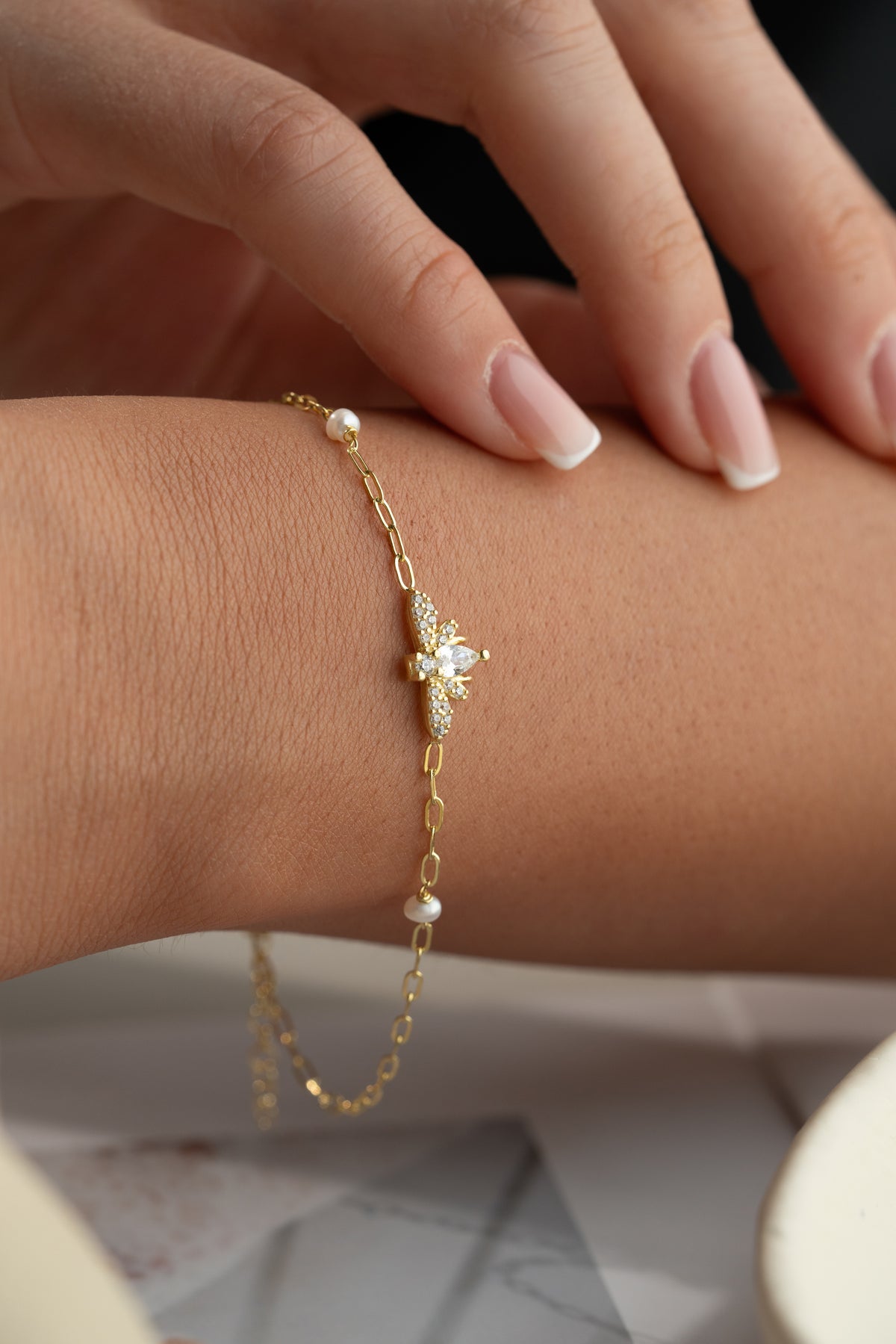 Pearl and Crystal Bee Charm Bracelet