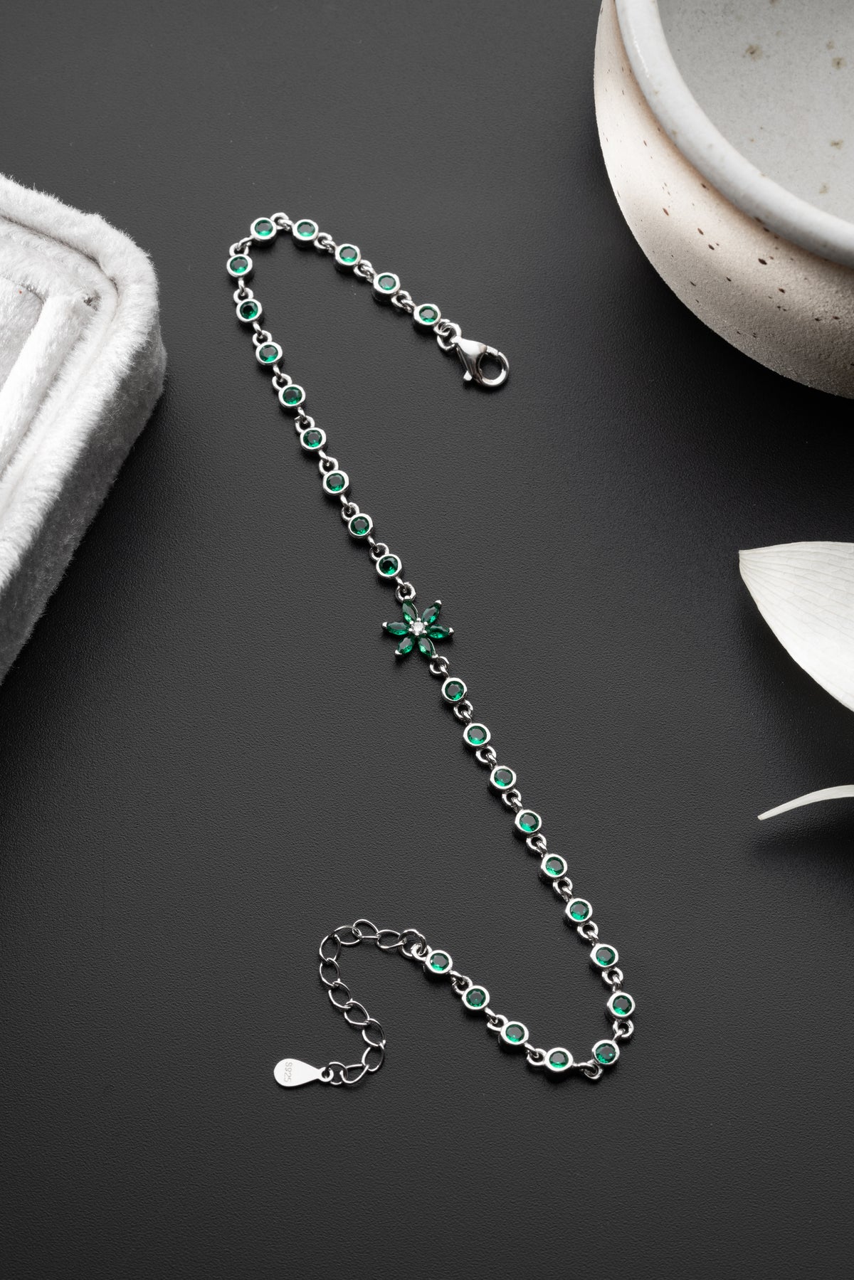 Emerald Green Flower Tennis Bracelet
