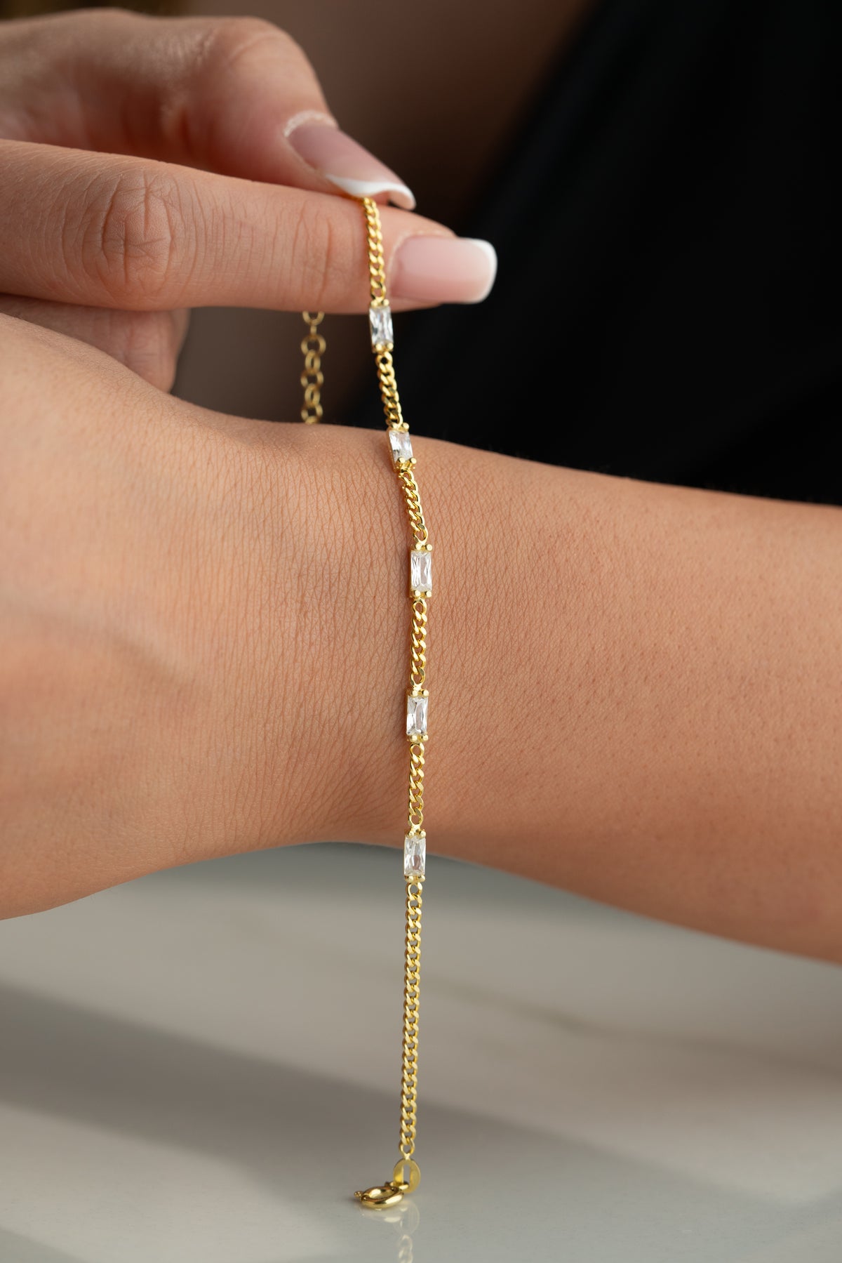 Baguette Stone Curb Chain Bracelet