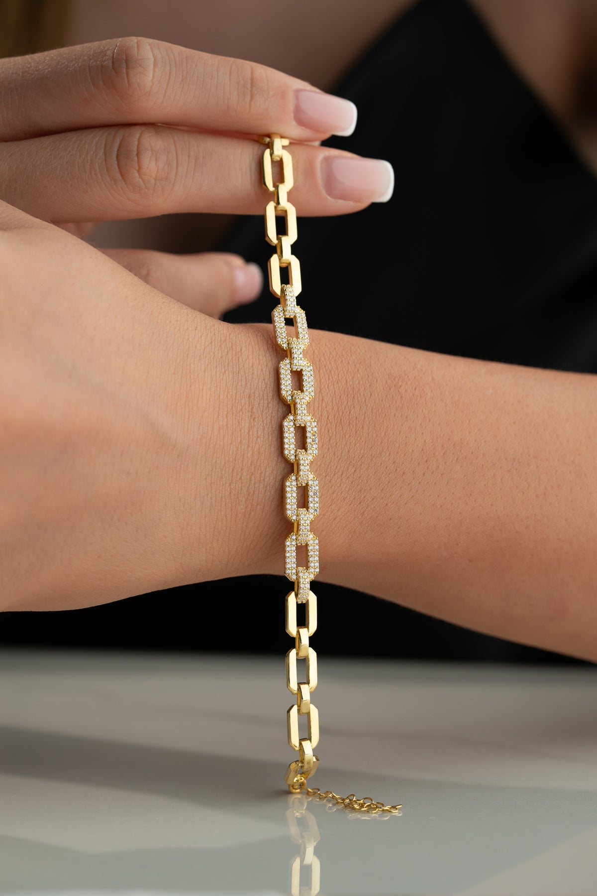 Pave Paperclip Chain Bracelet in Gold