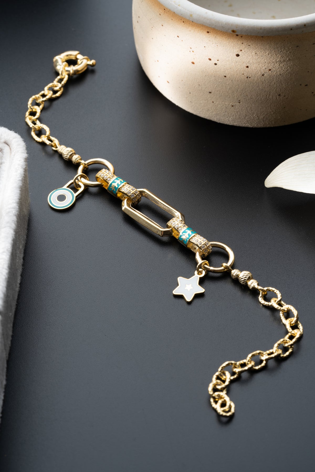 Evil Eye Star Charm Bracelet in Gold