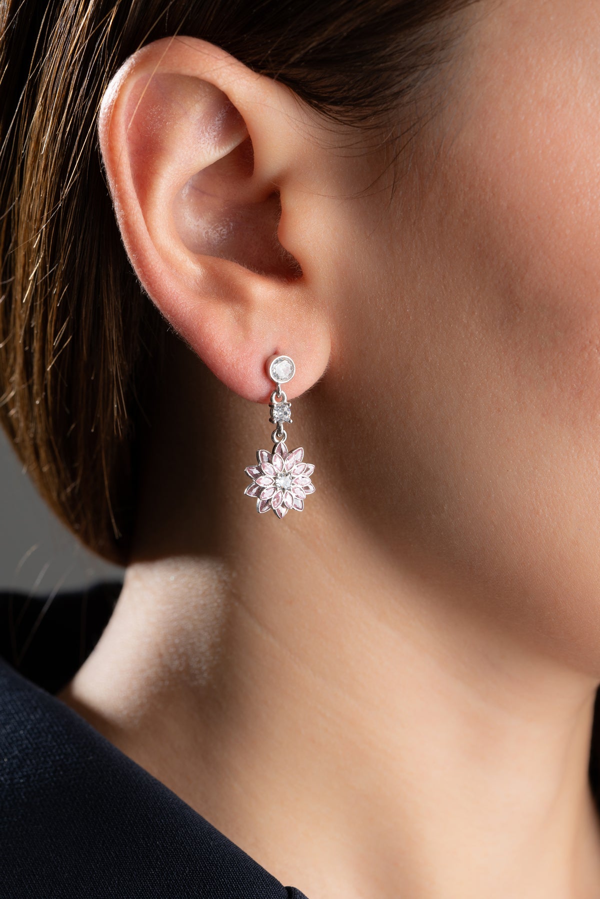 Marquise Flower Dangle Earrings in Gold