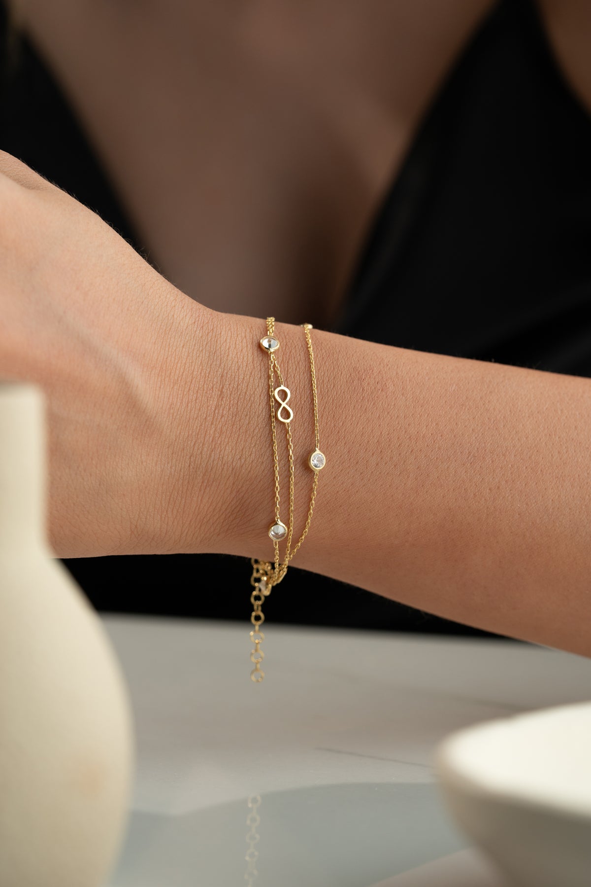 Triple Chain Infinity Bracelet in Gold
