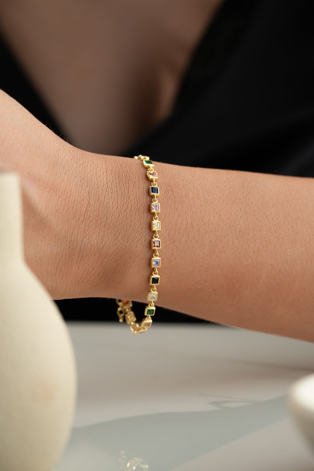 Rainbow Square Cut Tennis Bracelet