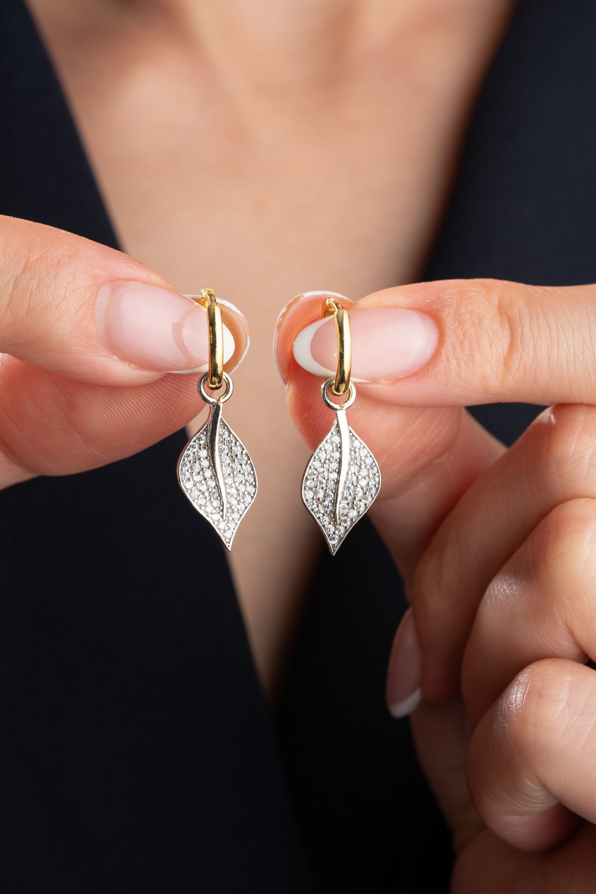 Pave Crystal Leaf Drop Earrings