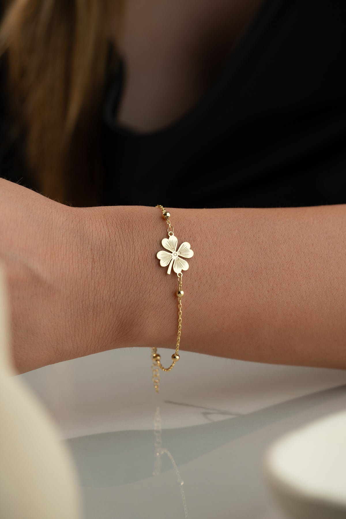 Four Leaf Clover Charm Bracelet in Gold