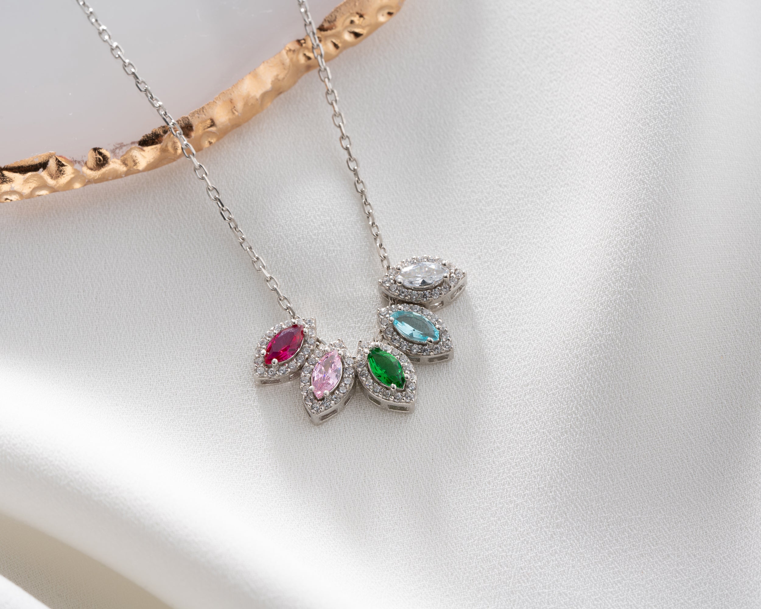 Marquise Cluster Family Birthstone Necklace