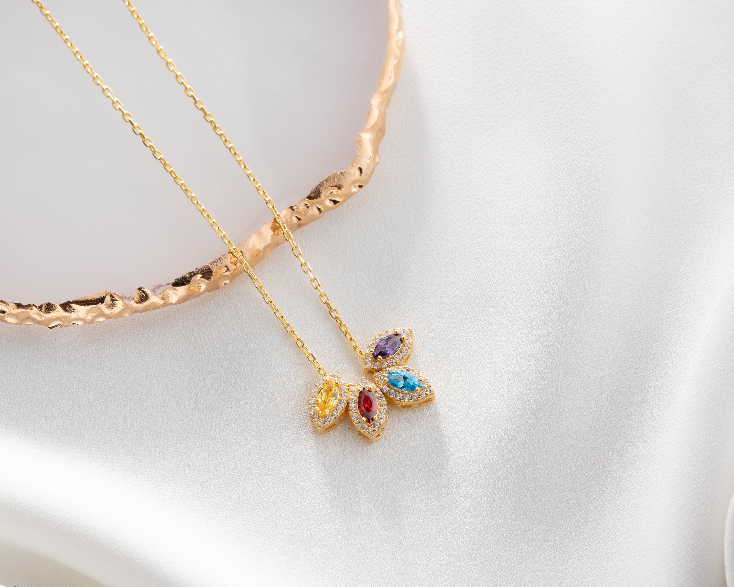 Marquise Cluster Family Birthstone Necklace