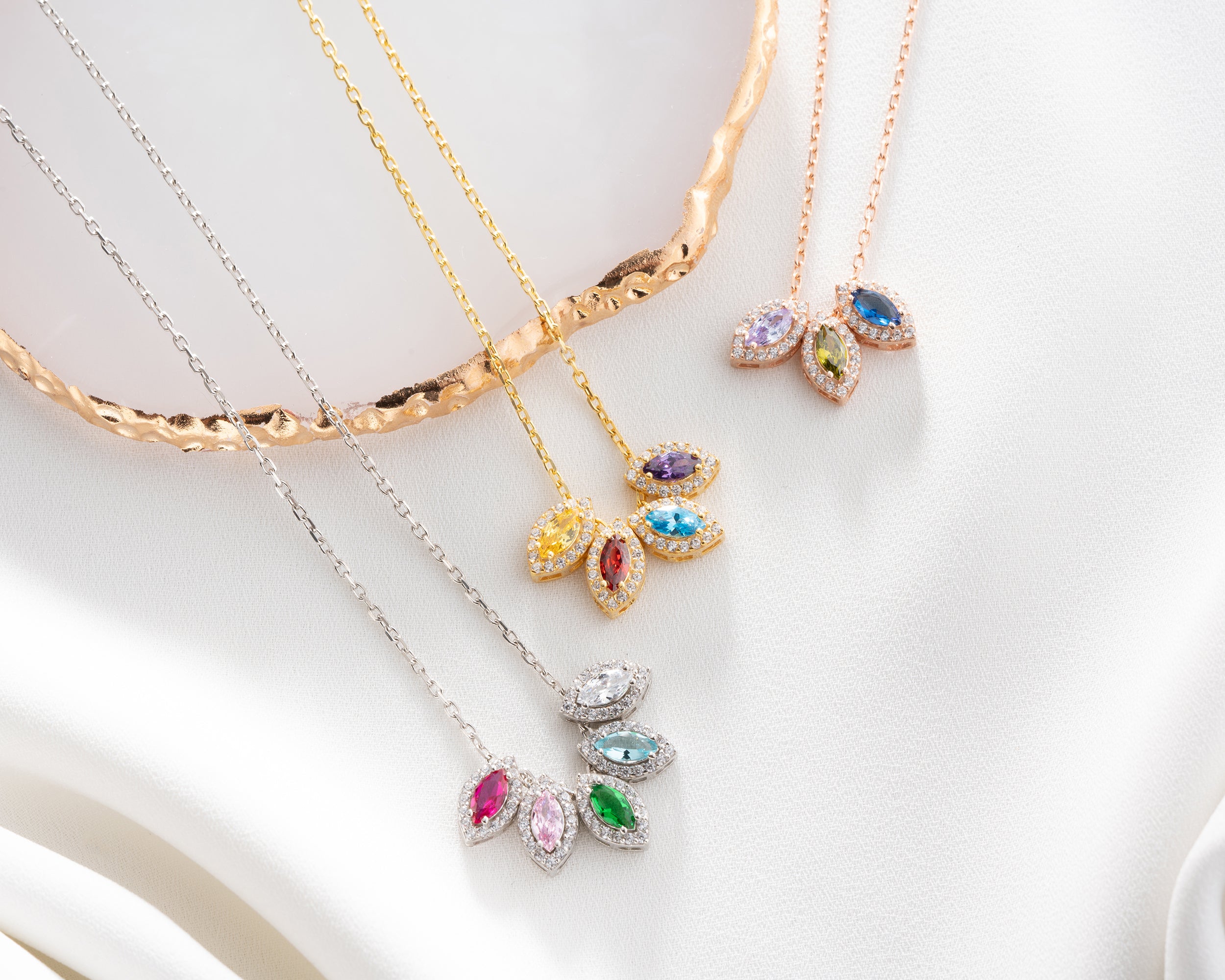 Marquise Cluster Family Birthstone Necklace