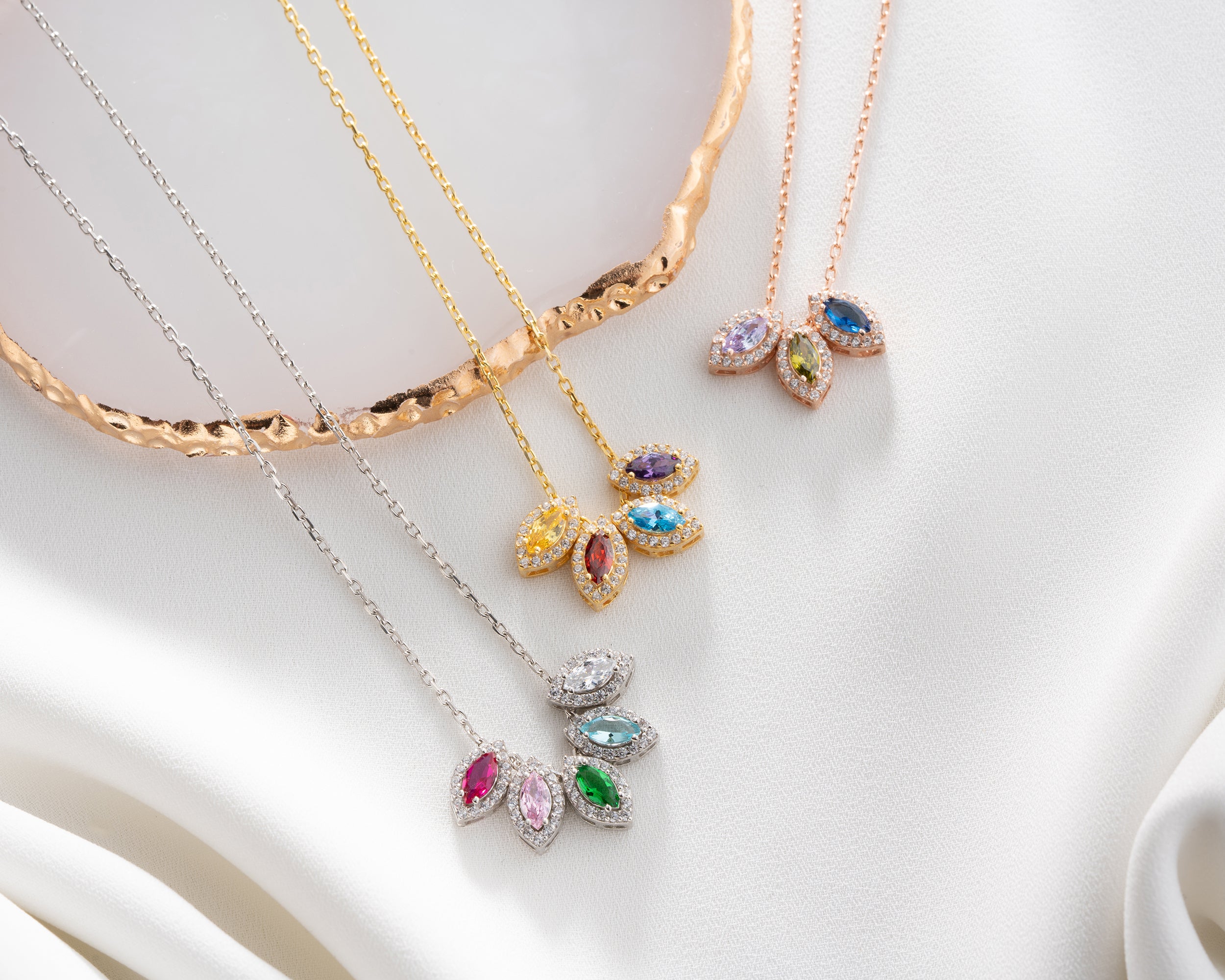 Marquise Cluster Family Birthstone Necklace