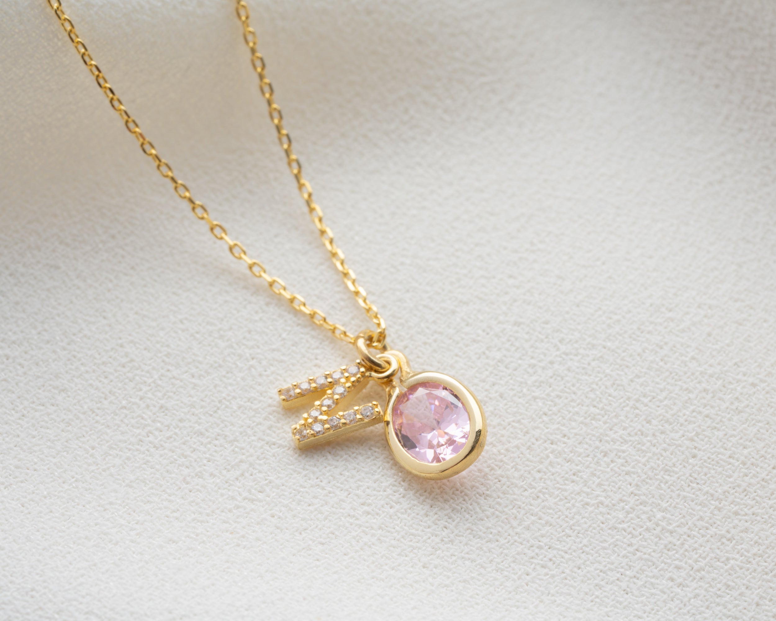 Custom Letter Birthstone Charm Necklace