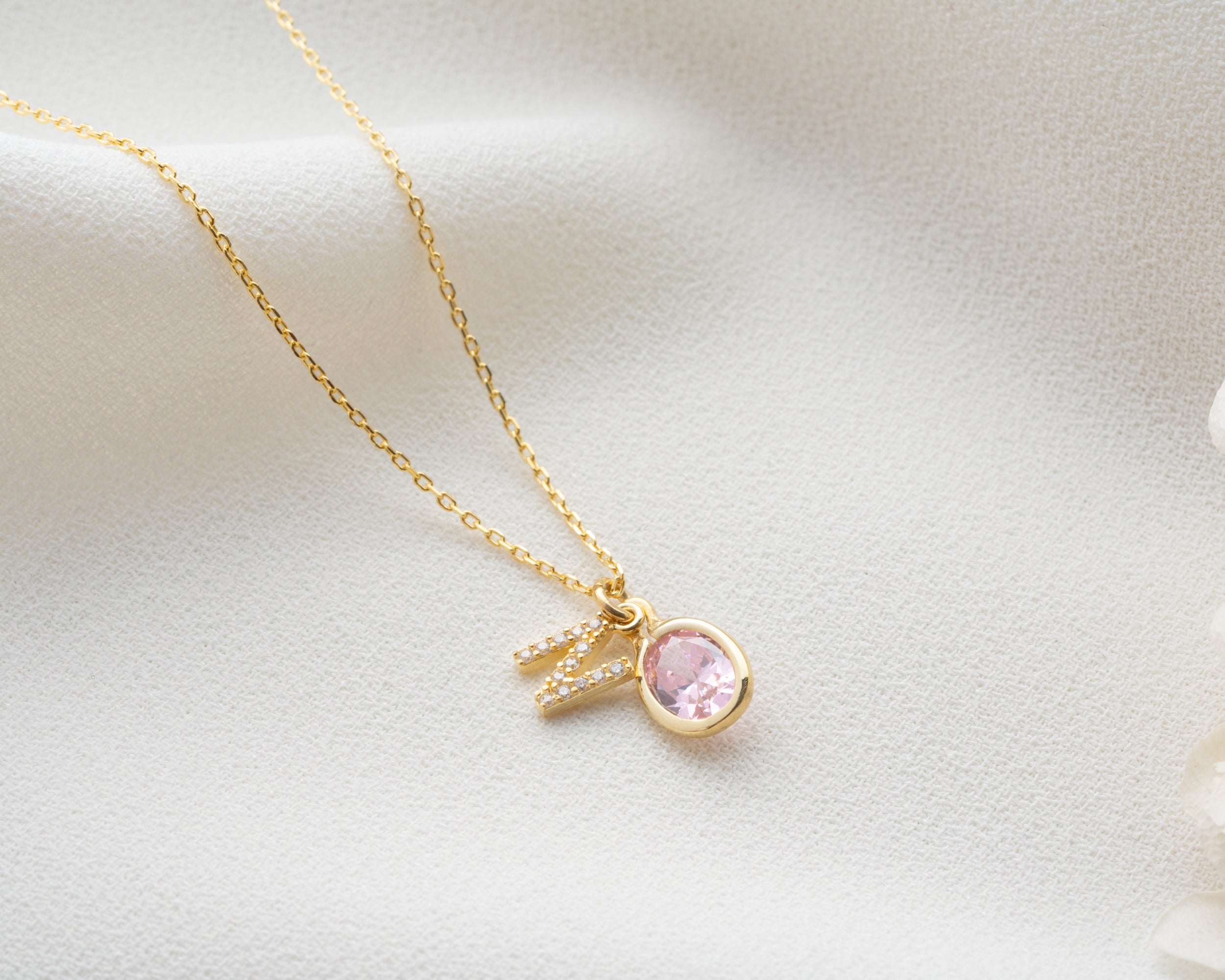 Custom Letter Birthstone Charm Necklace