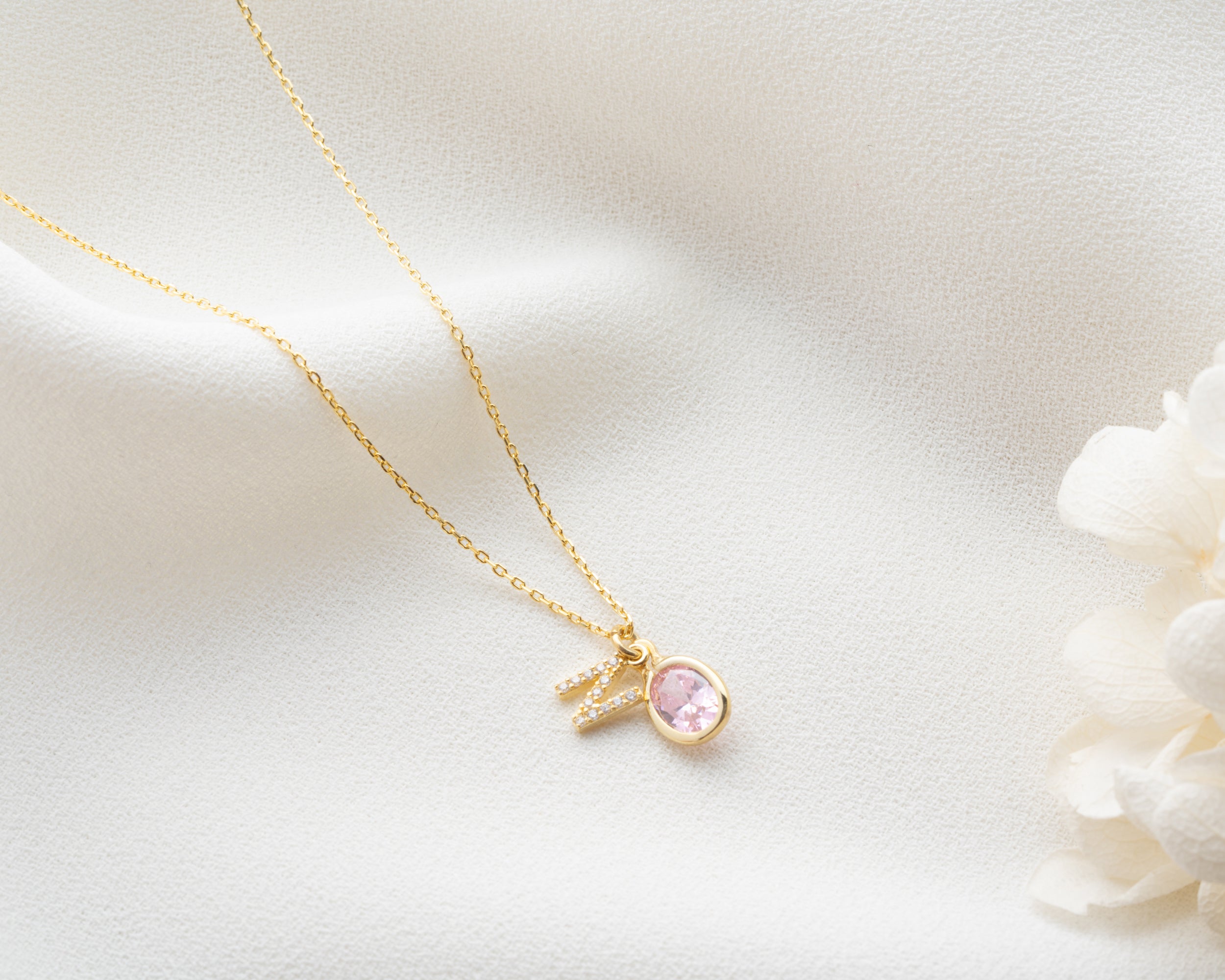Custom Letter Birthstone Charm Necklace