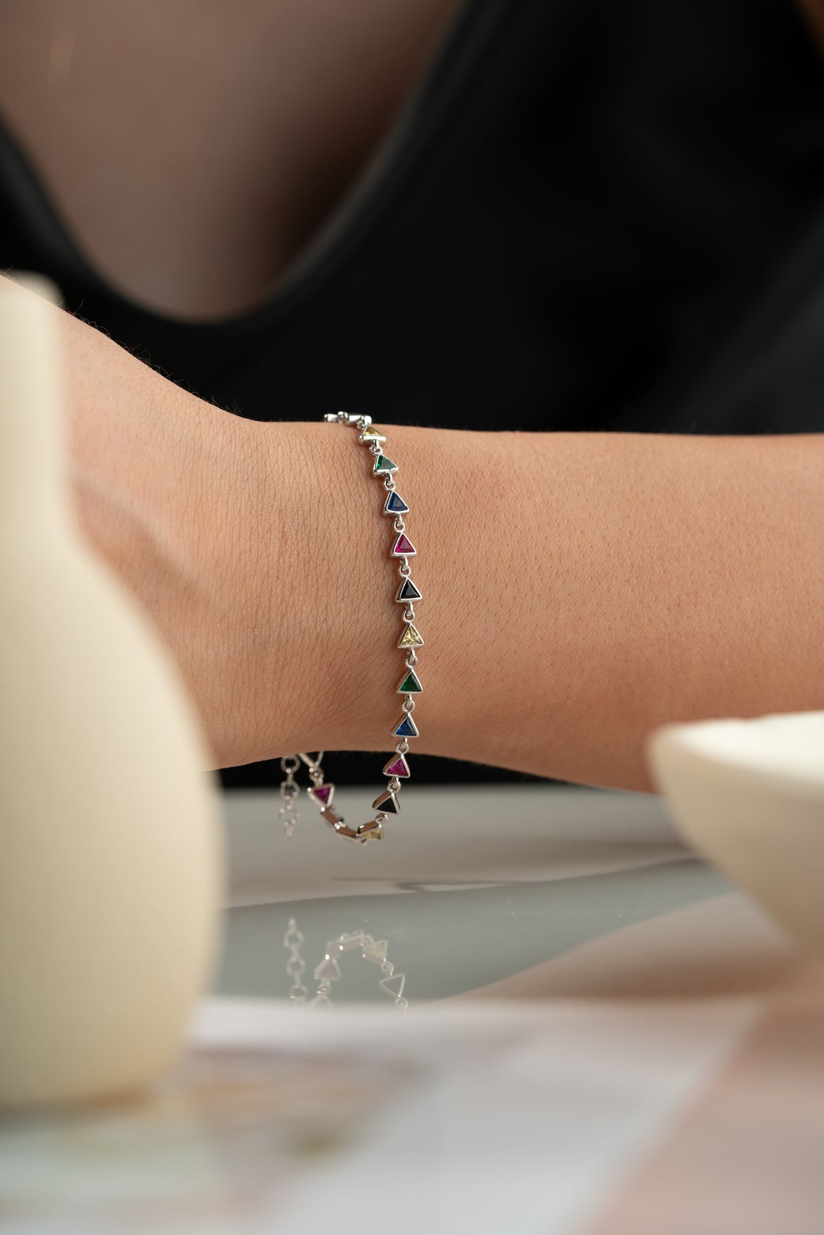Multicolor Triangle Gemstone Tennis Bracelet