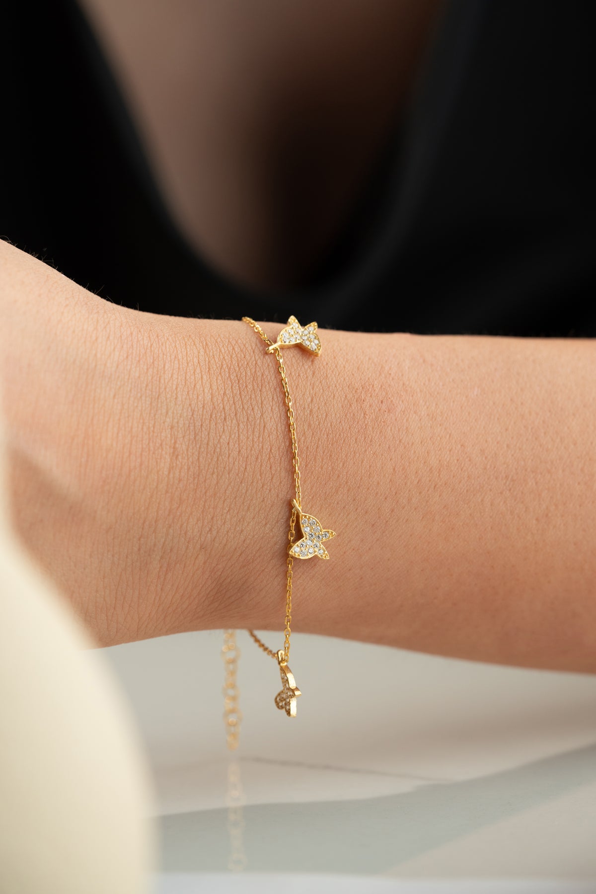 Pave Crystal Butterfly Charm Bracelet