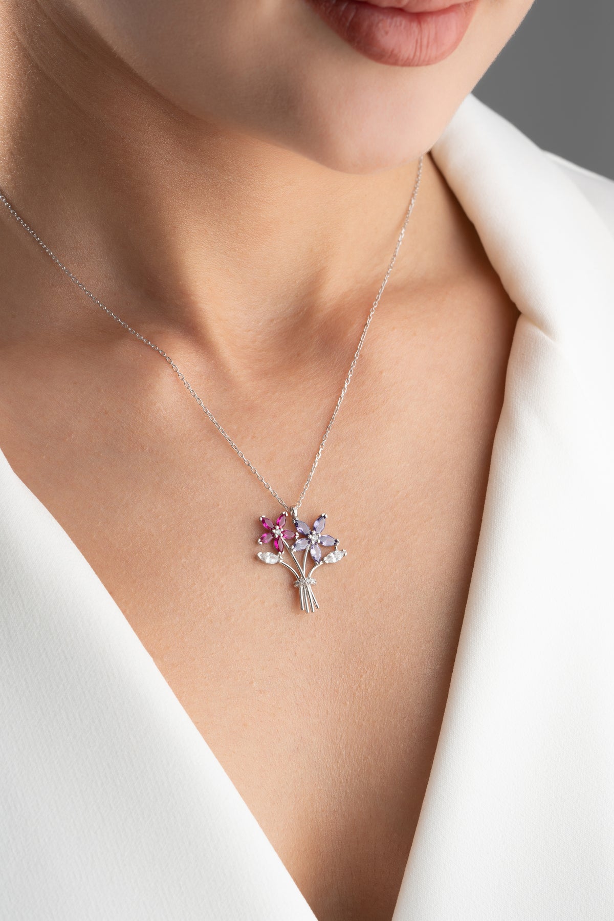 Flower Bouquet Pendant Necklace