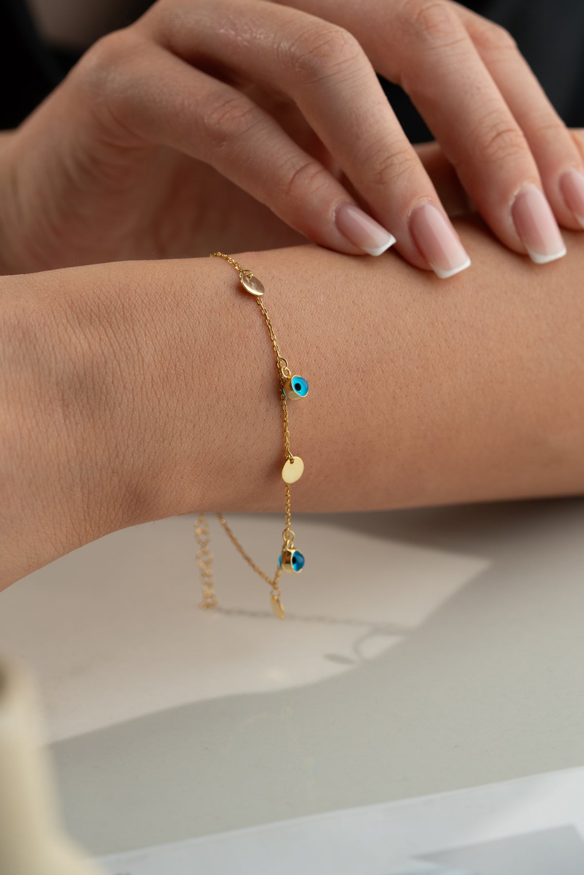 Evil Eye Coin Charm Bracelet in Gold