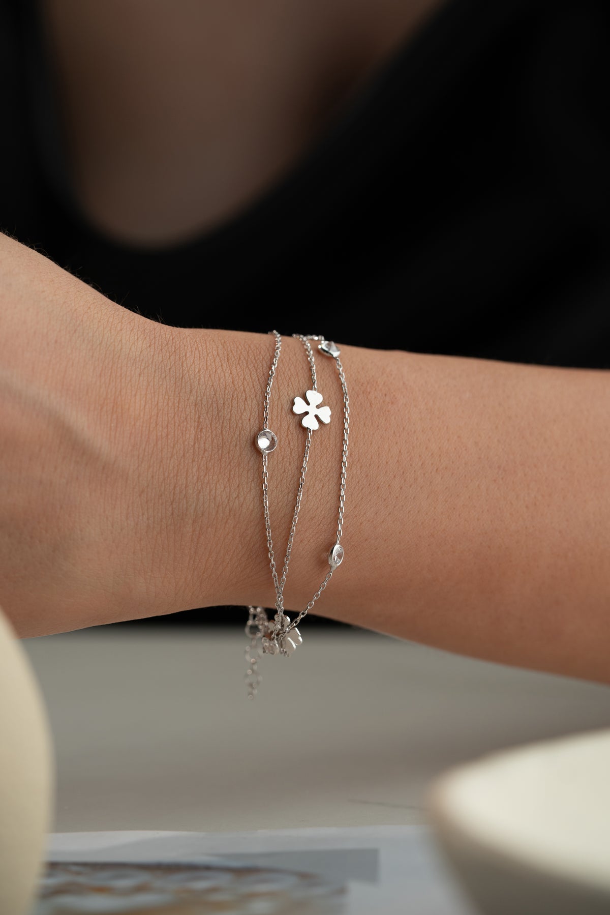 Three Strand Clover Charm Bracelet